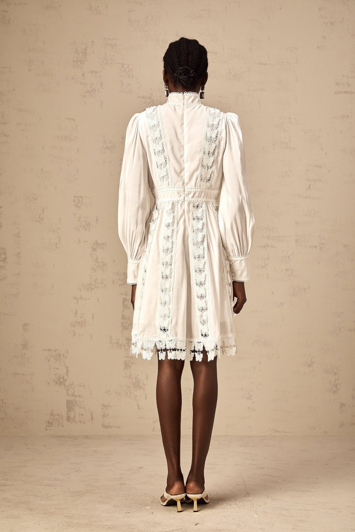 Melissa Mini Dress White Lace Butterfly Applique Thigh Length