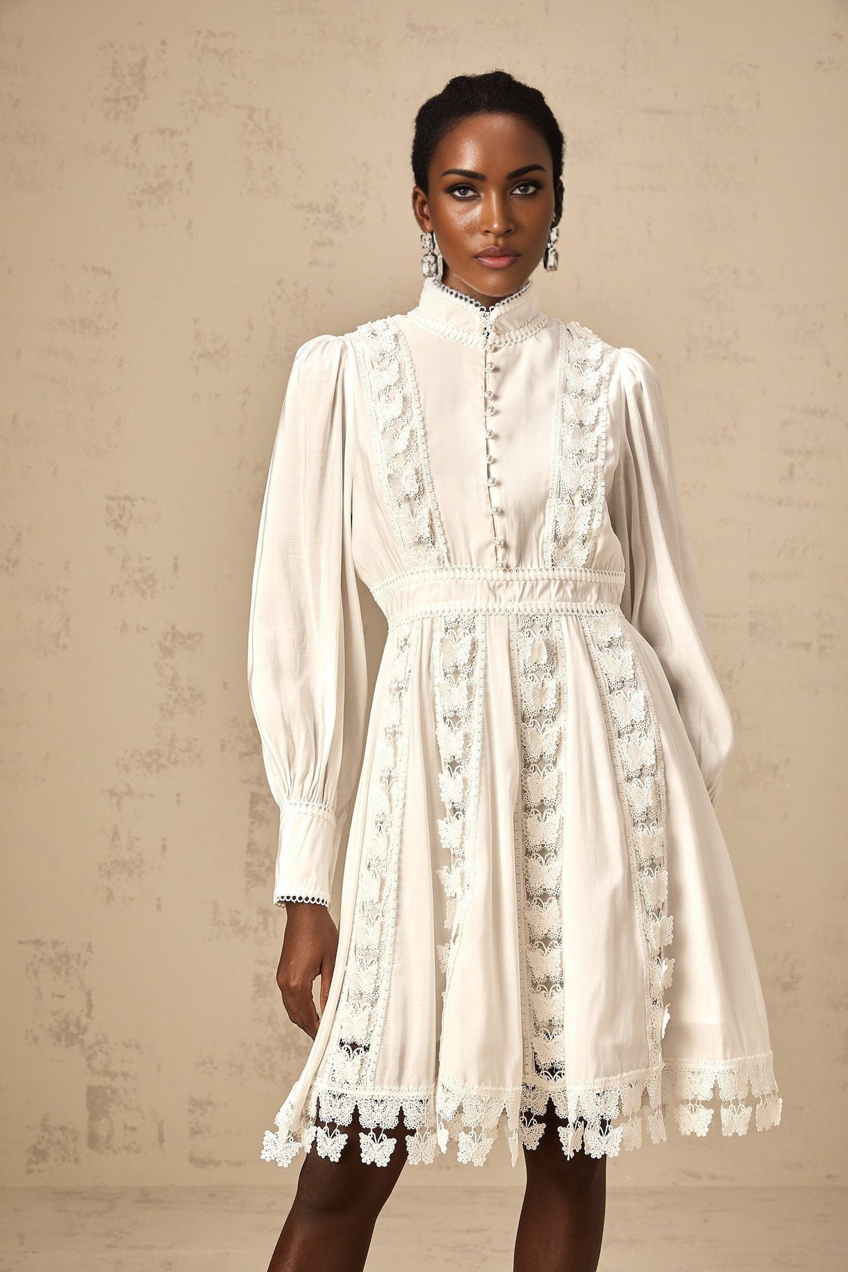 Melissa Mini Dress White Lace Butterfly Applique Thigh Length