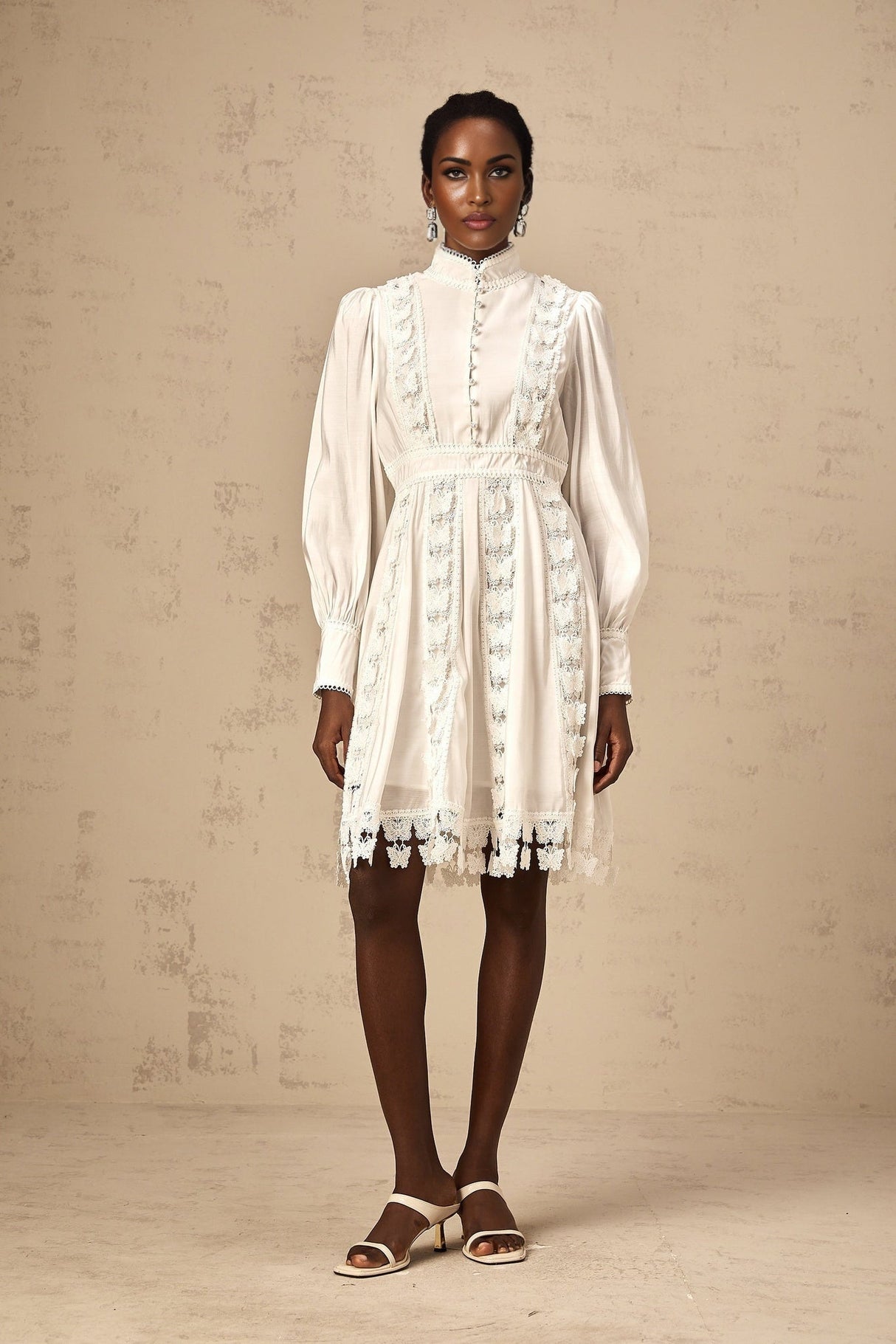 Melissa Mini Dress White Lace Butterfly Applique Thigh Length