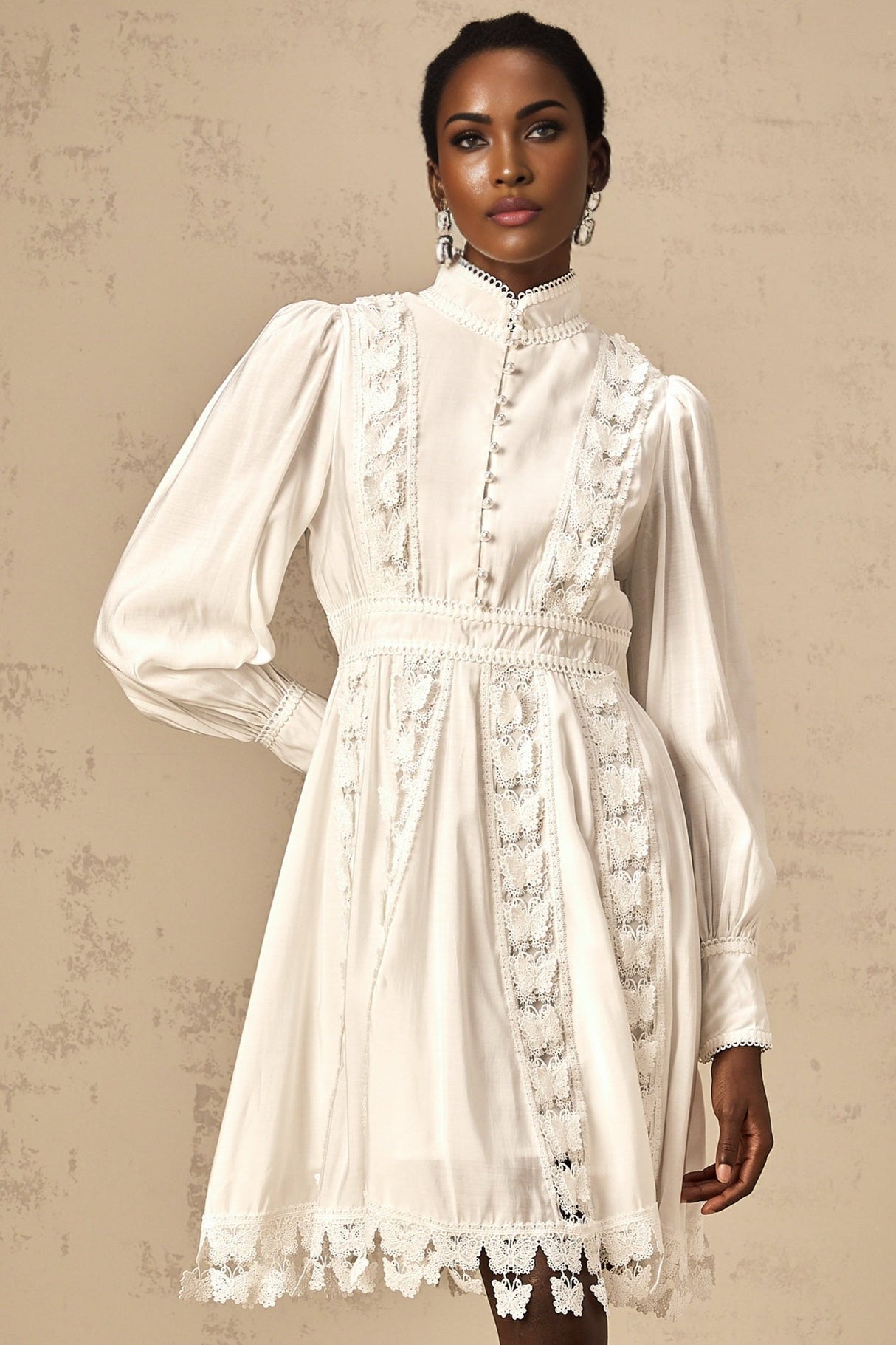 Melissa Mini Dress White Lace Butterfly Applique Thigh Length