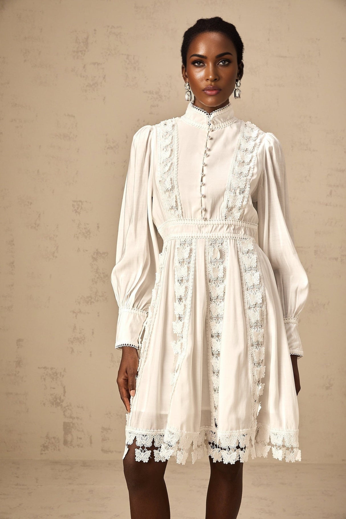 Melissa Mini Dress White Lace Butterfly Applique Thigh Length