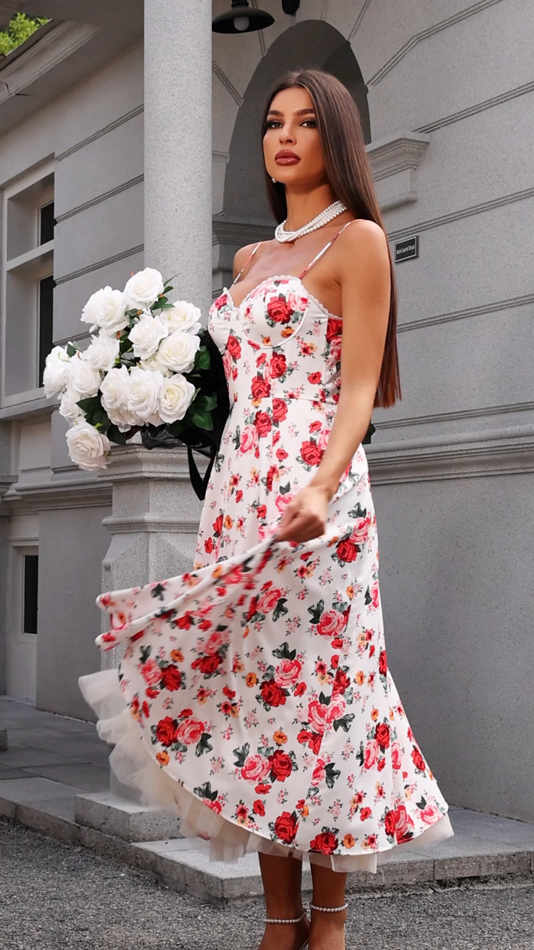 Melissa White Floral Maxi Dress Sweetheart Neckline Spaghetti Straps Lightweight Fabric Special Occasions Romantic Outings Vibrant Fresh Appeal Beauty Sophistication