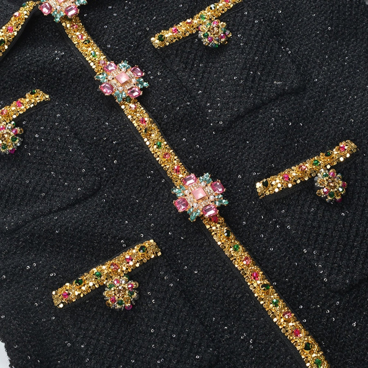 Meredith Knitted Dress with Sequin Lapel & Pockets