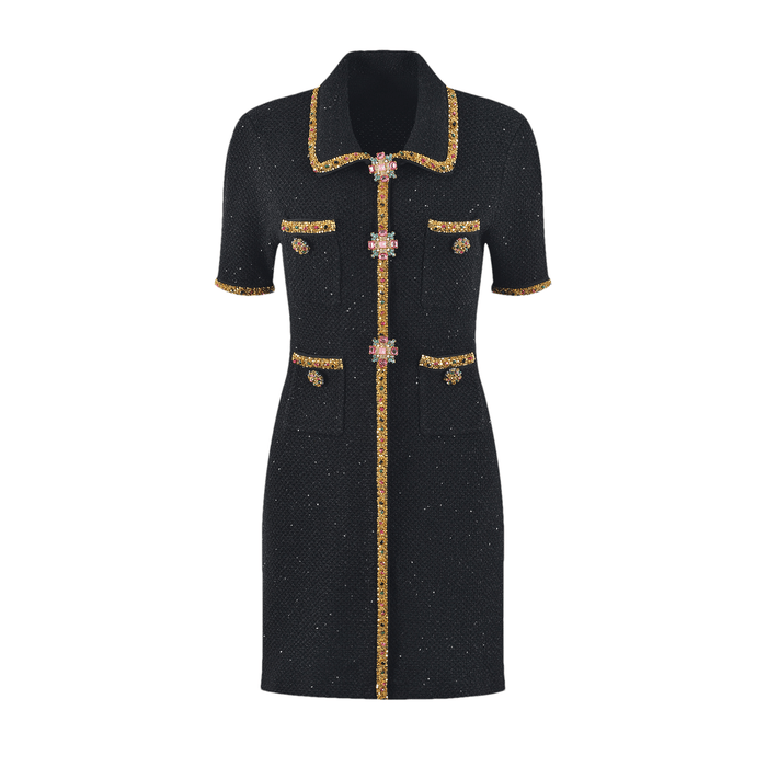 Meredith Knitted Dress with Sequin Lapel & Pockets