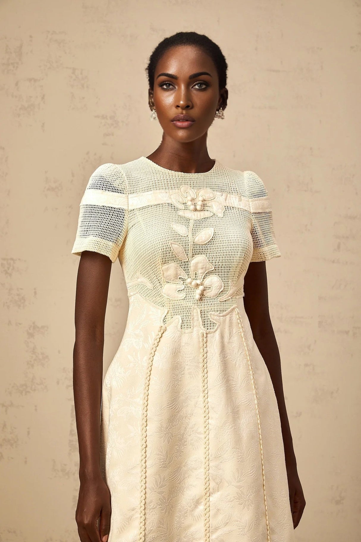 Michaela Midi Dress White Neutrals Floral Embroidery Openwork A - line