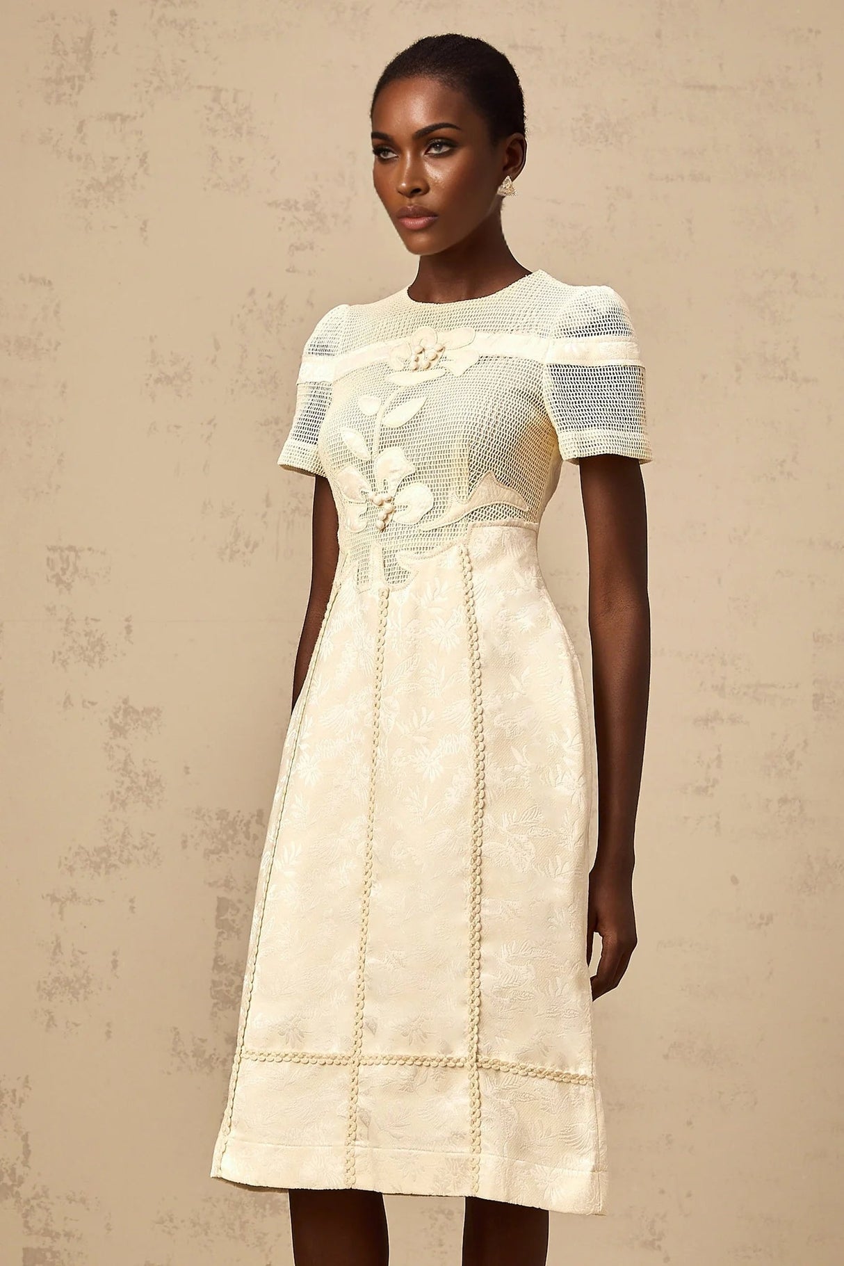 Michaela Midi Dress White Neutrals Floral Embroidery Openwork A - line