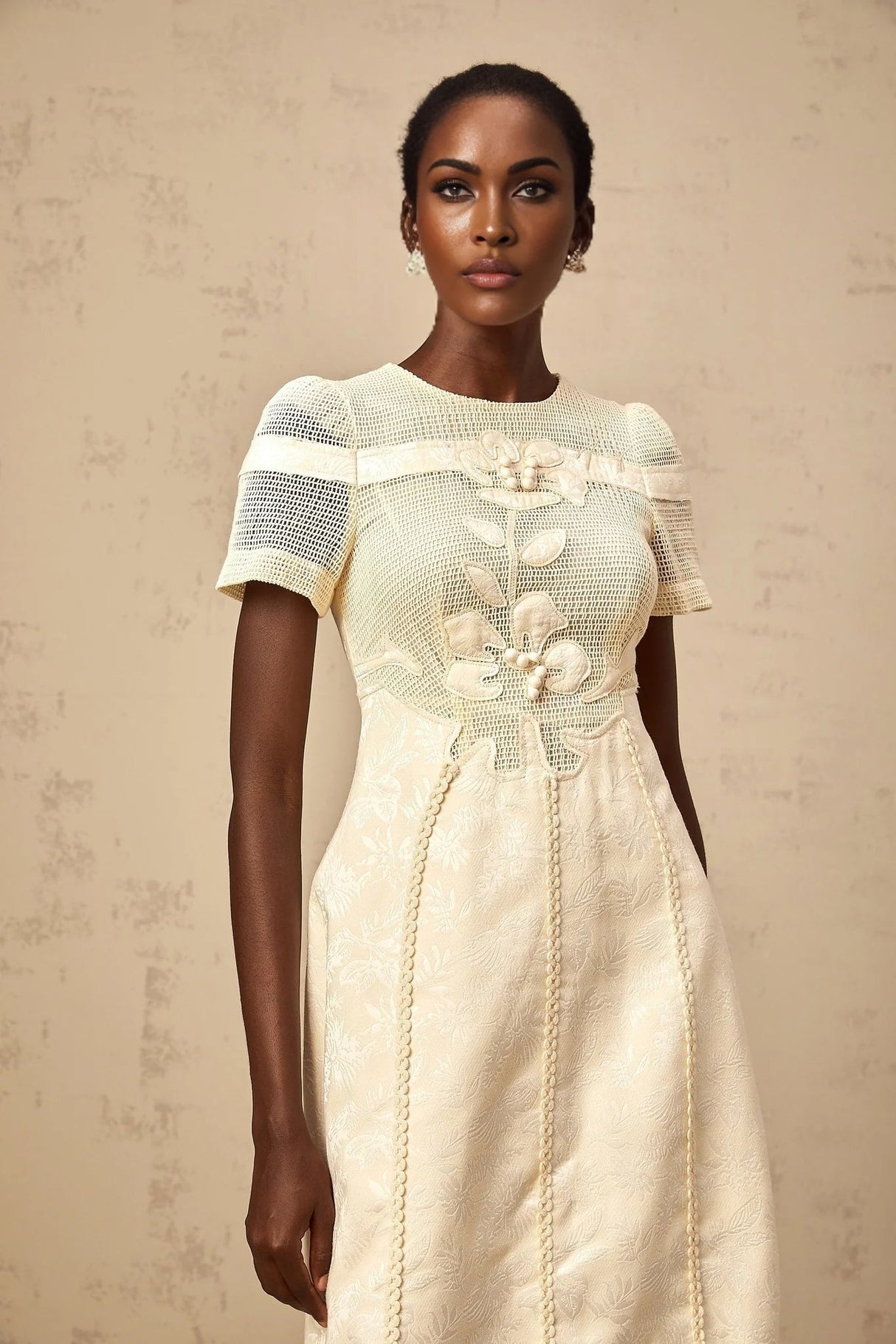 Michaela Midi Dress White Neutrals Floral Embroidery Openwork A - line