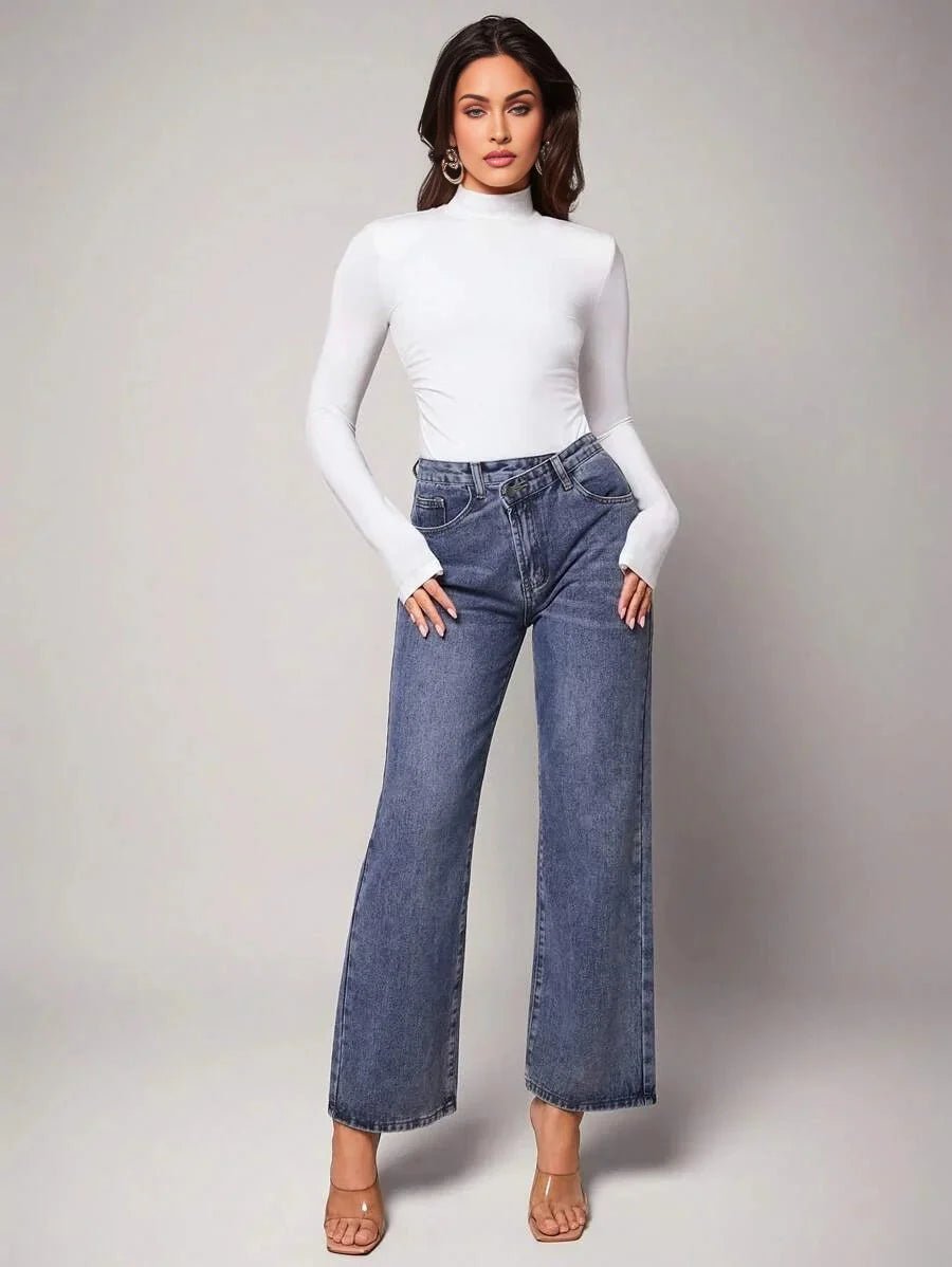 Michela Bodysuit - High Stretch Fabric Elasticity - Slim Fit - Casual Style - Long Sleeve Length - Backless, Ruched - Stand Collar Neckline