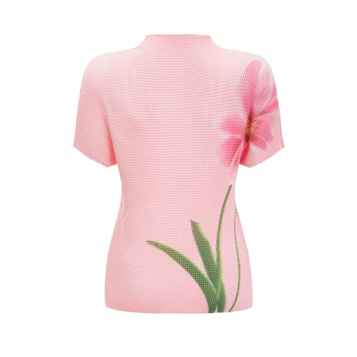 Michela Floral Midi Dress Pink Crew Neck with Short Sleeves & Pleated Detail