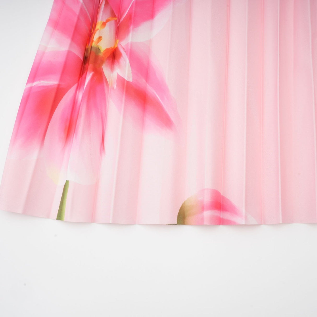 Michela Floral Midi Dress Pink Crew Neck with Short Sleeves & Pleated Detail