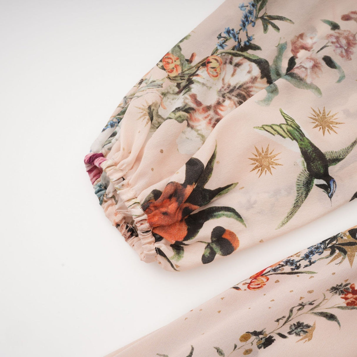 Michelina Dress Floral Print Blouson Sleeve Bow Detail Silk Thigh - Length