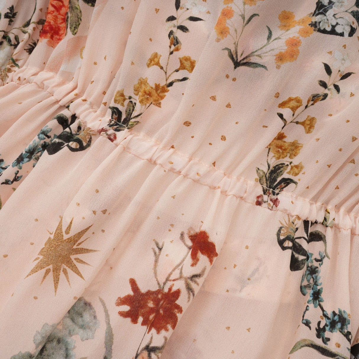 Michelina Dress Floral Print Blouson Sleeve Bow Detail Silk Thigh - Length