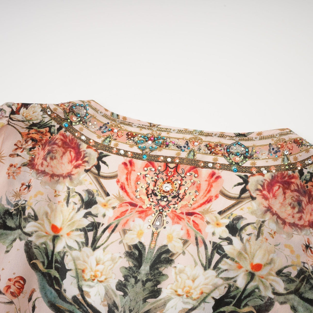 Michelina Dress Floral Print Blouson Sleeve Bow Detail Silk Thigh - Length