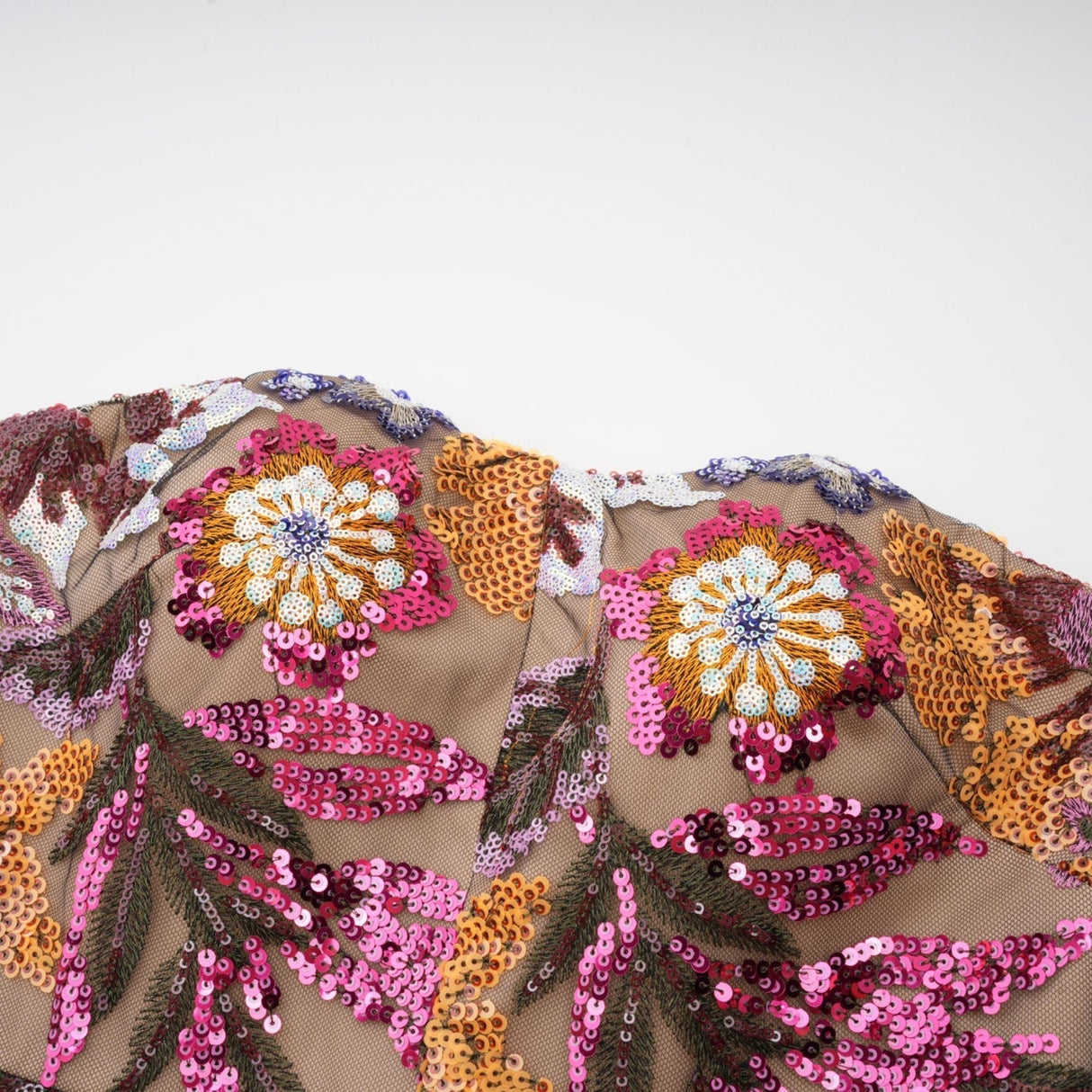 Michelina Floral Midi Dress in Red with Sequin Embellishment & OffShoulder Style