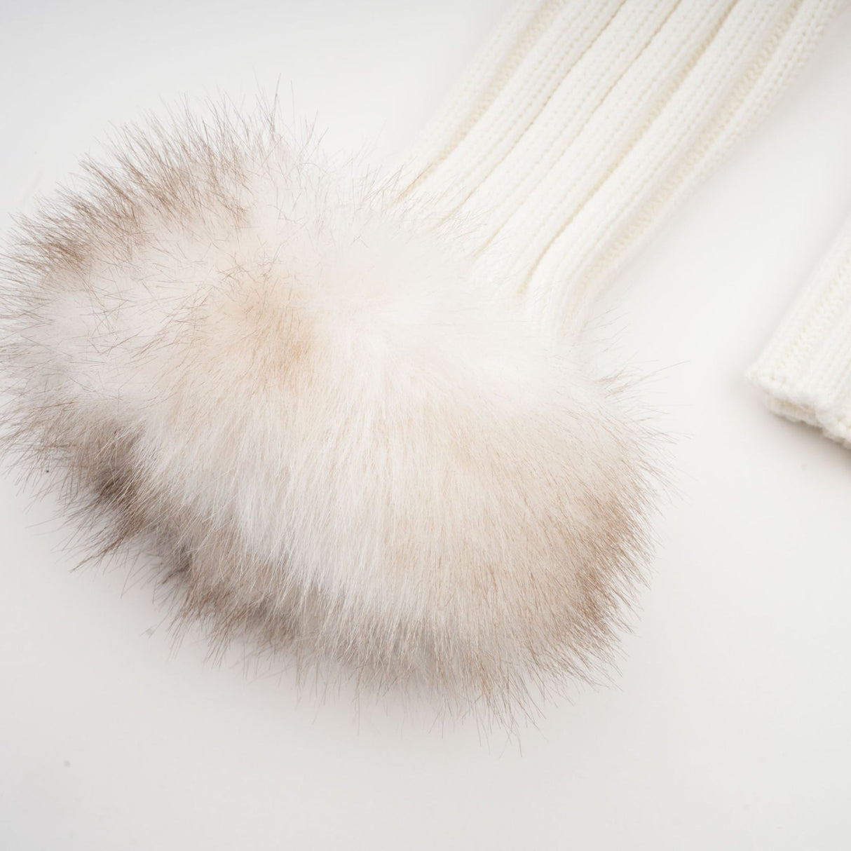 Michelina Jacket White Brown Faux Fur Ribbed Knit & Frayed Edge