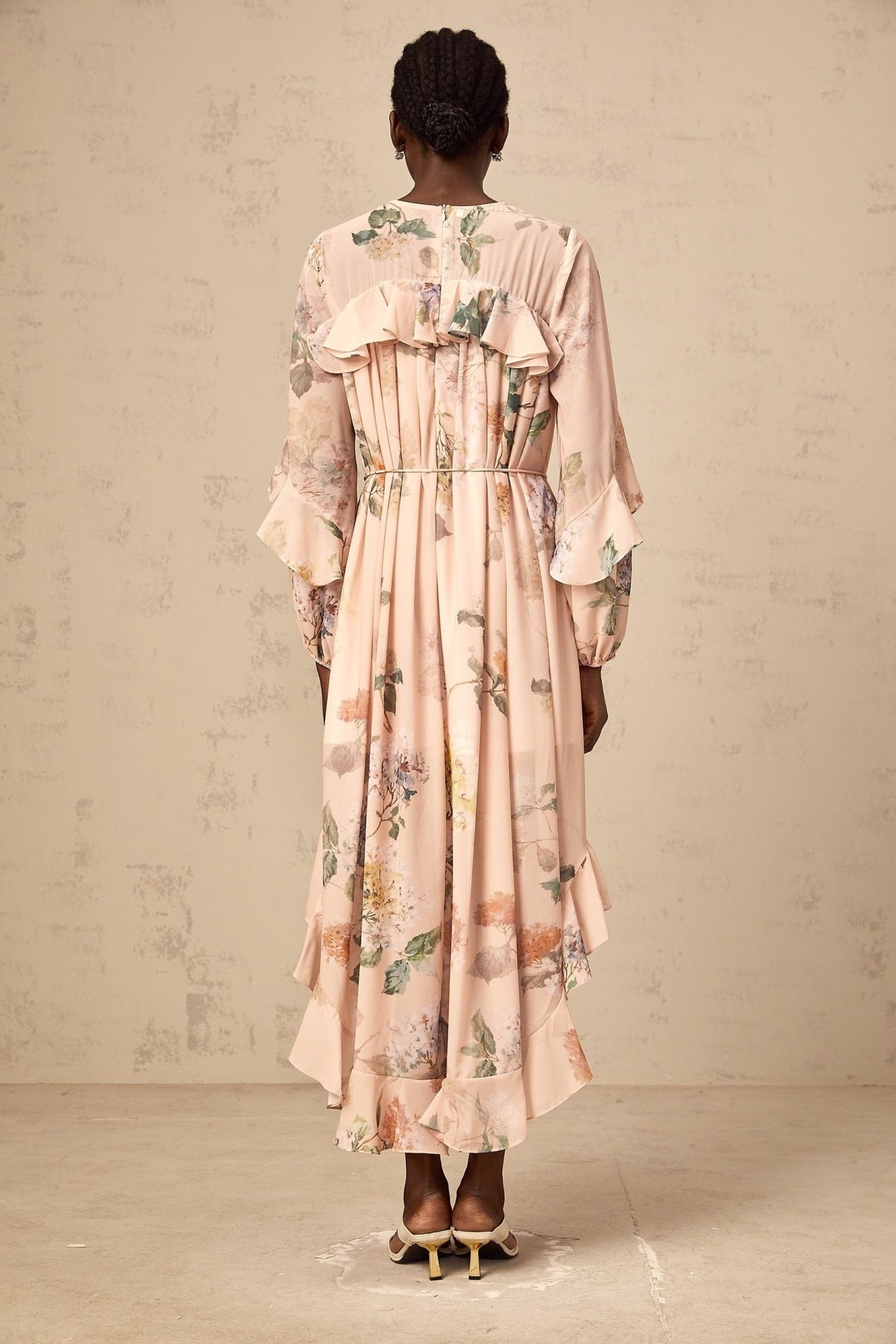 Michelle Floral Print Midi Dress with Pleated Detailing