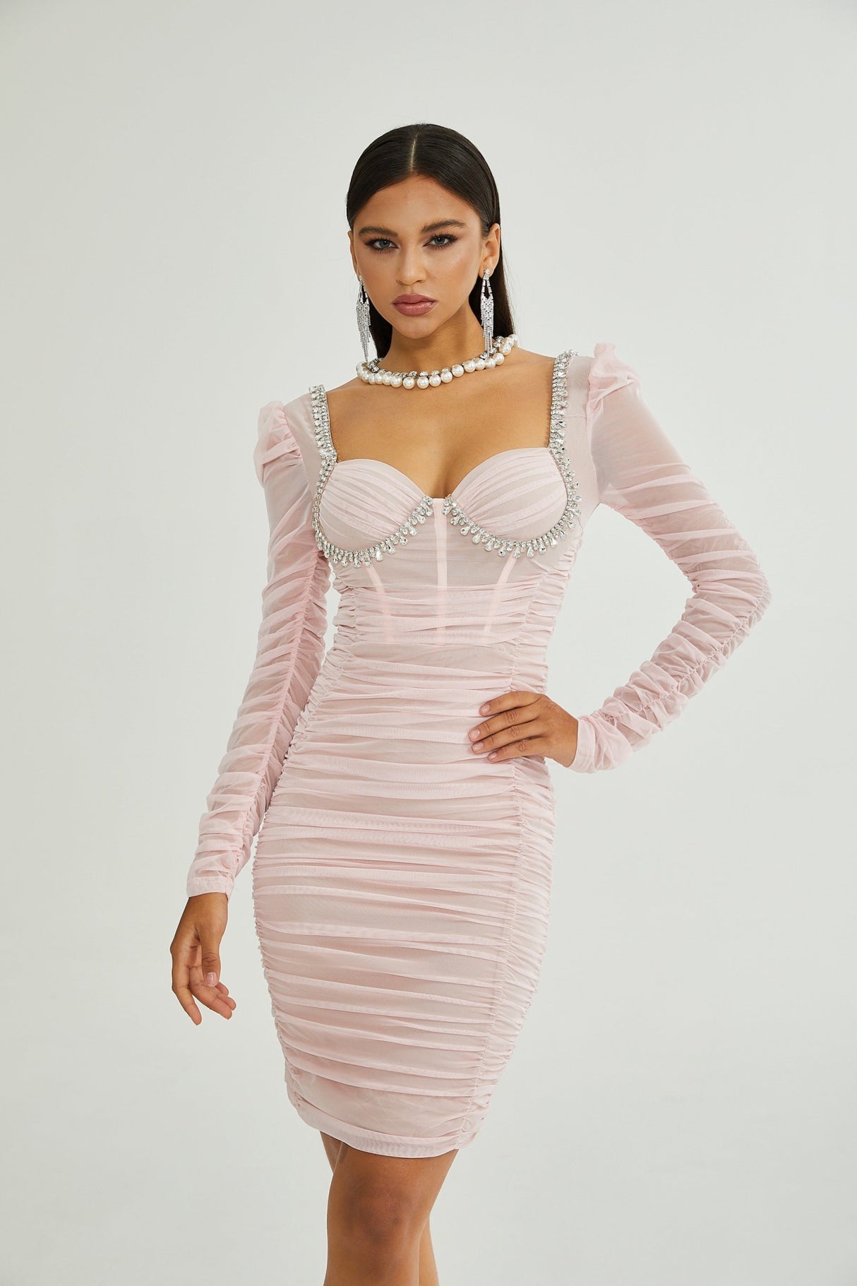 Mikayla Midi Dress Pink Sweetheart Puff Sleeve Open Back Zip