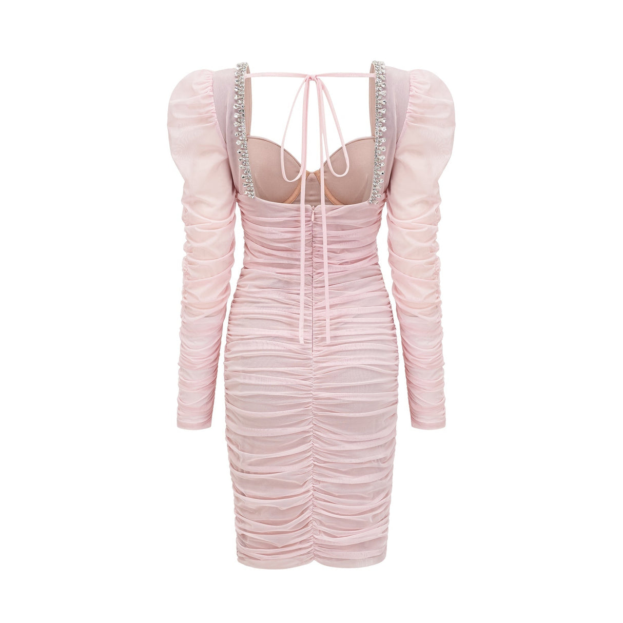 Mikayla Midi Dress Pink Sweetheart Puff Sleeve Open Back Zip