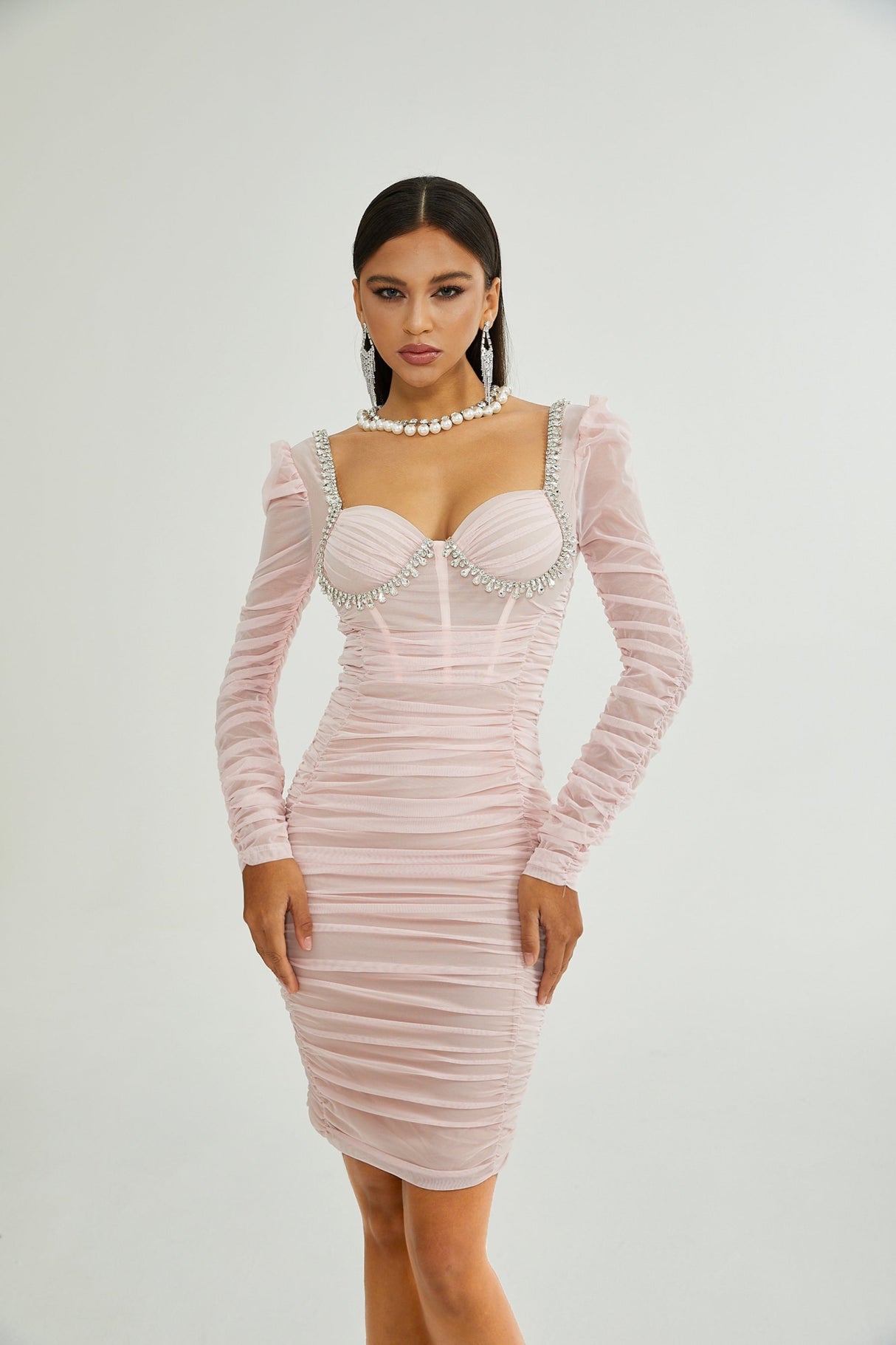 Mikayla Midi Dress Pink Sweetheart Puff Sleeve Open Back Zip