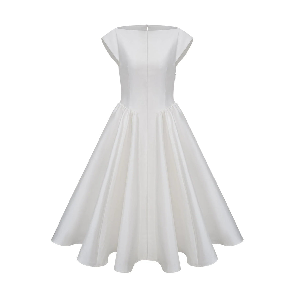 Mikayla Midi Dress White Open - Back Cap - Sleeve & Pleated Charm