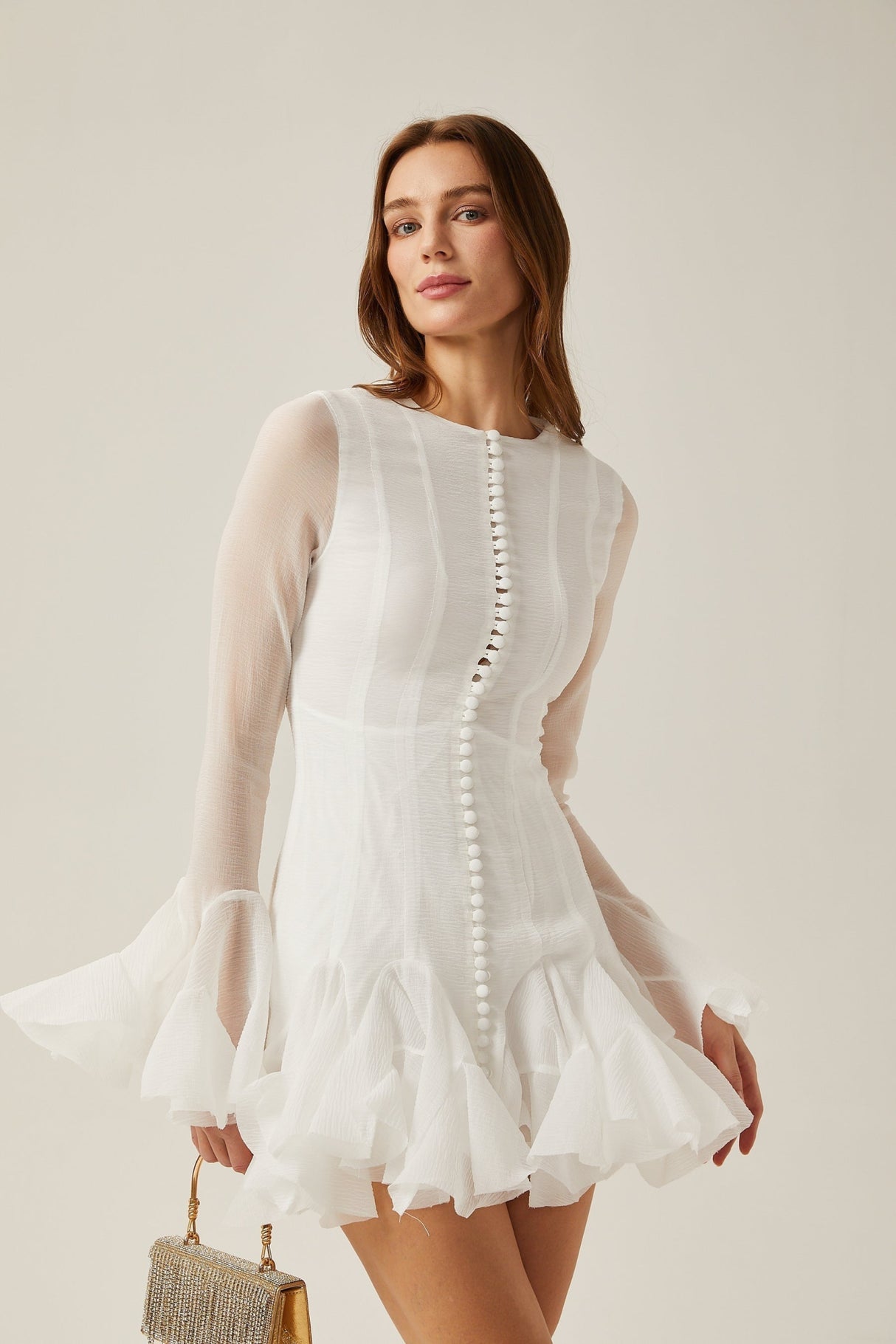 Mikayla Mini Dress Sheer White Flared Chic