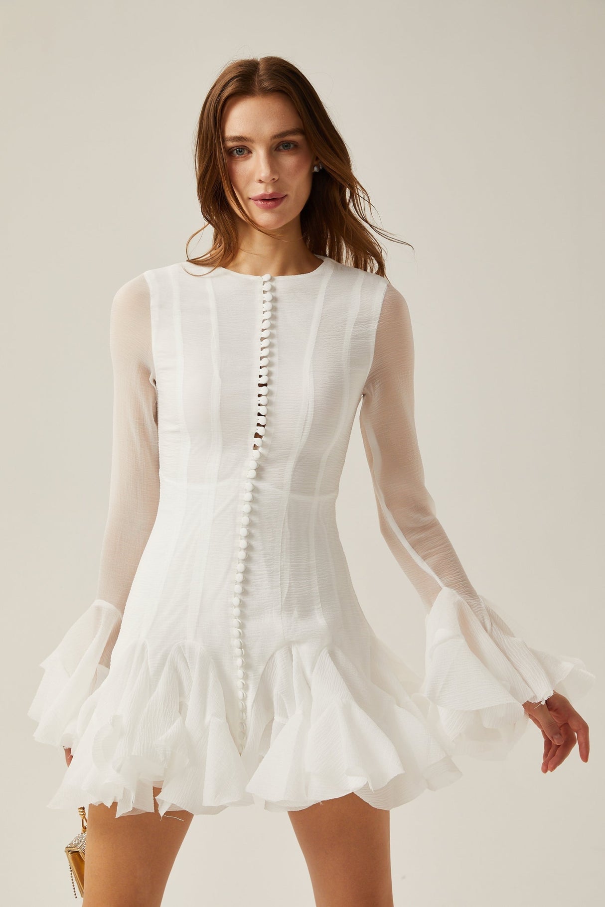 Mikayla Mini Dress Sheer White Flared Chic