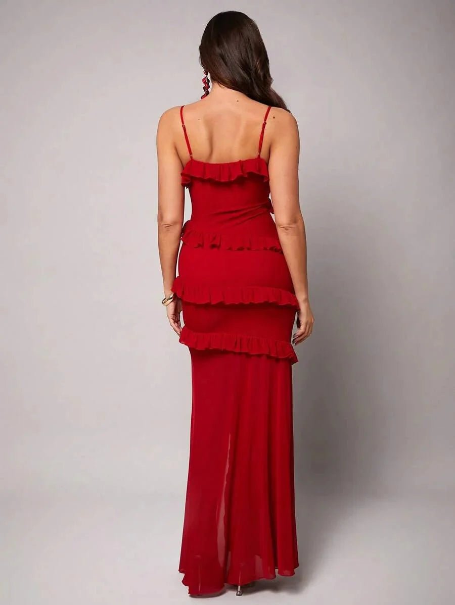 Milena Maxi Dress - Spaghetti Strap Neckline - a - Line Silhouette - Backless Design - Split Thigh Detail
