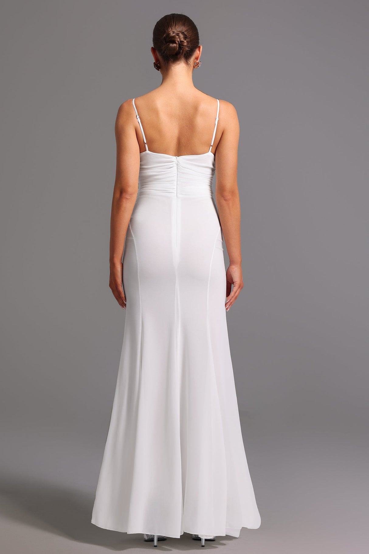 Milena White Maxi Dress with Floral Detailing and V-Neckline