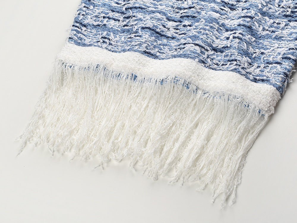 Mini Dress - Tailored Fit - Textured Pattern - Chic Fringe Hem - Form - Fitting Silhouette - Statement Gold Buttons