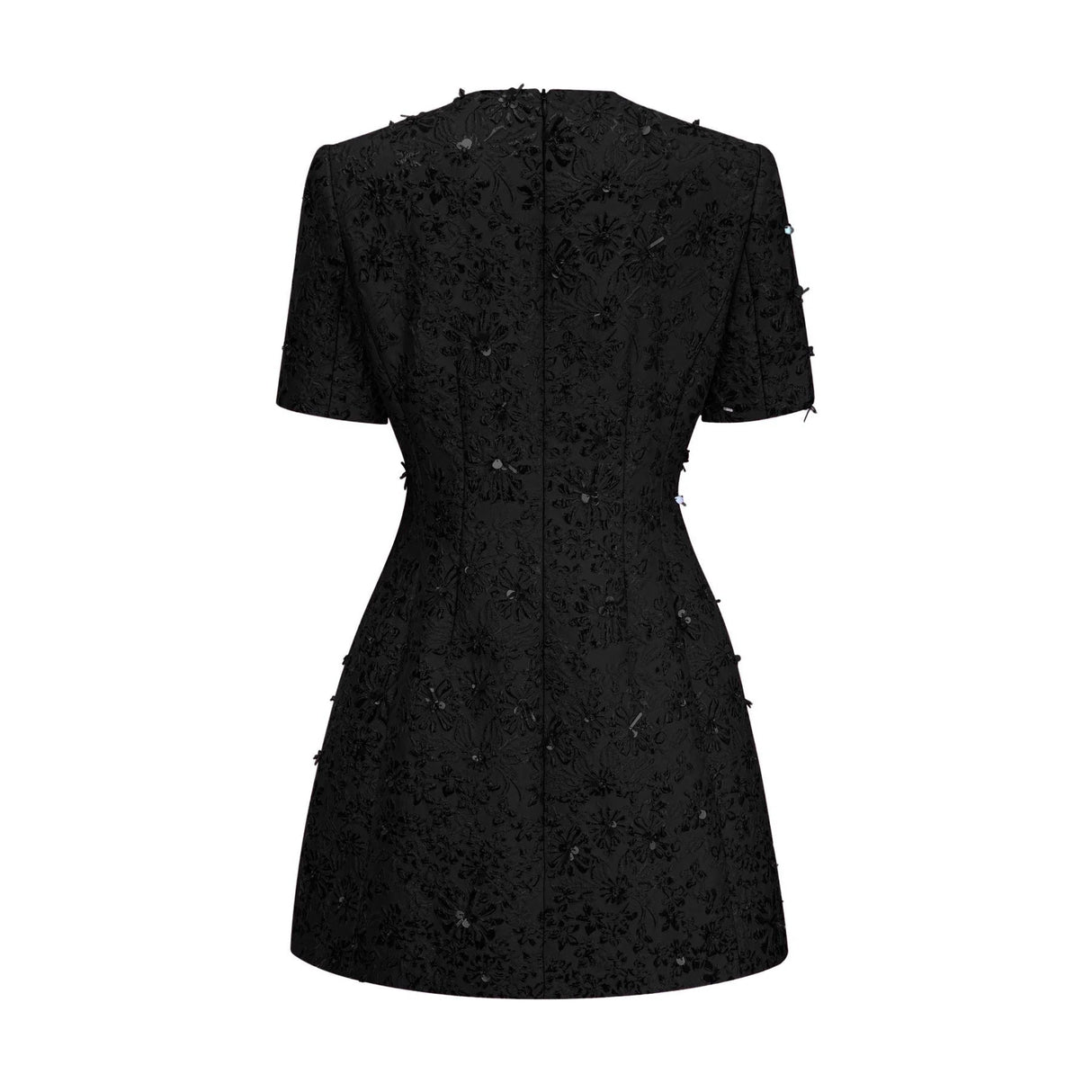 Miranda Mini Dress Black Floral Appliqu Crystal Embellishment