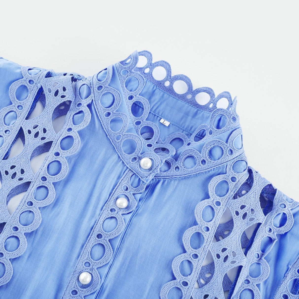 Mireille Blue Sleeveless Mini Dress With Lace Cut - Outs and Belted Waist