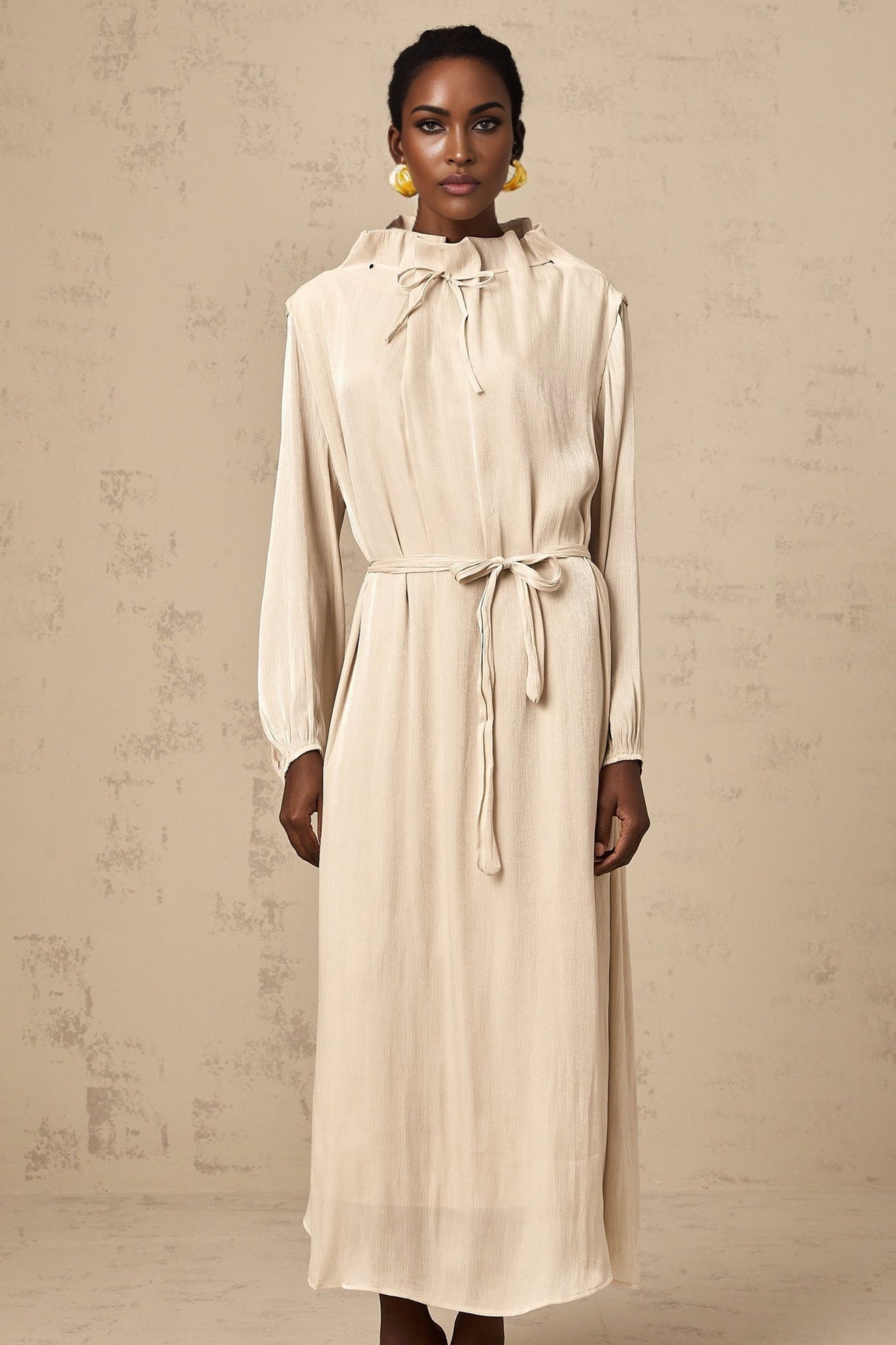 Mirella Midi Dress – Mock Neck – Tulle Design – Ruffled Detailing