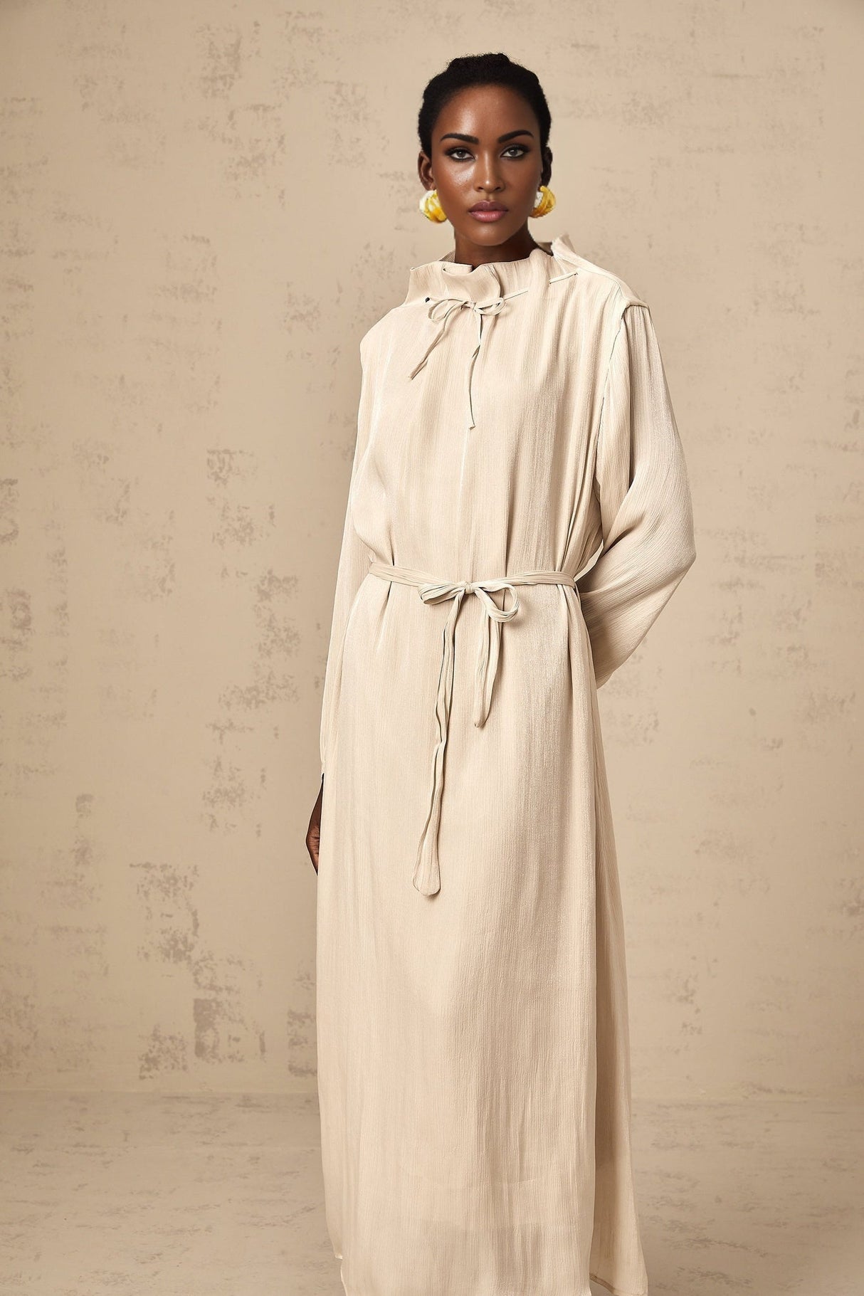 Mirella Midi Dress with Mock Neck and Ruffled Detailing