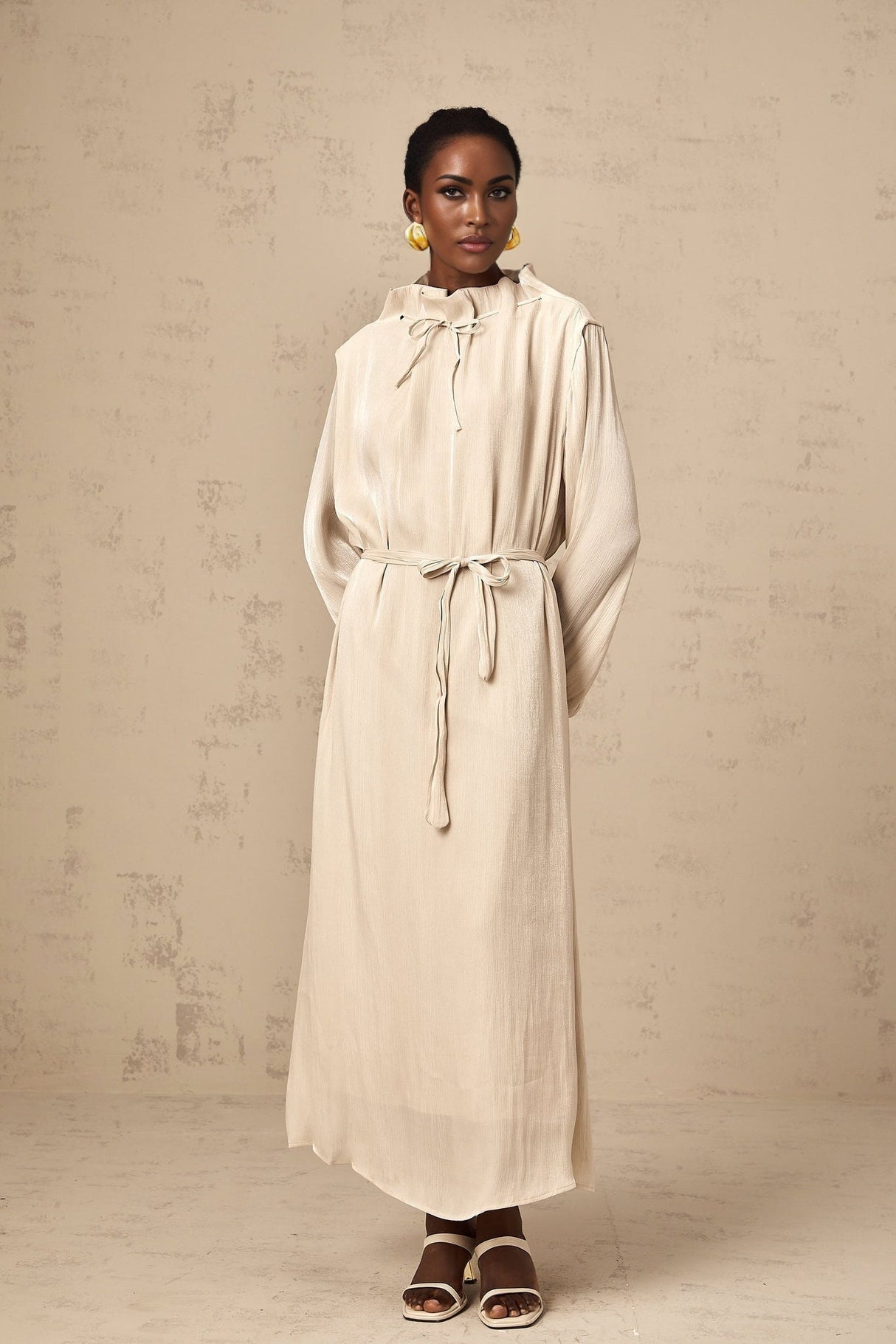 Mirella Midi Dress with Mock Neck and Ruffled Detailing