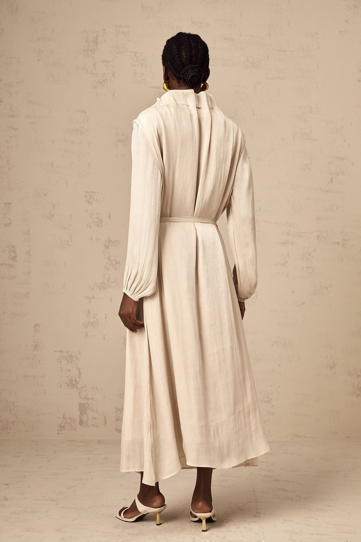 Mirella Midi Dress with Mock Neck and Ruffled Detailing