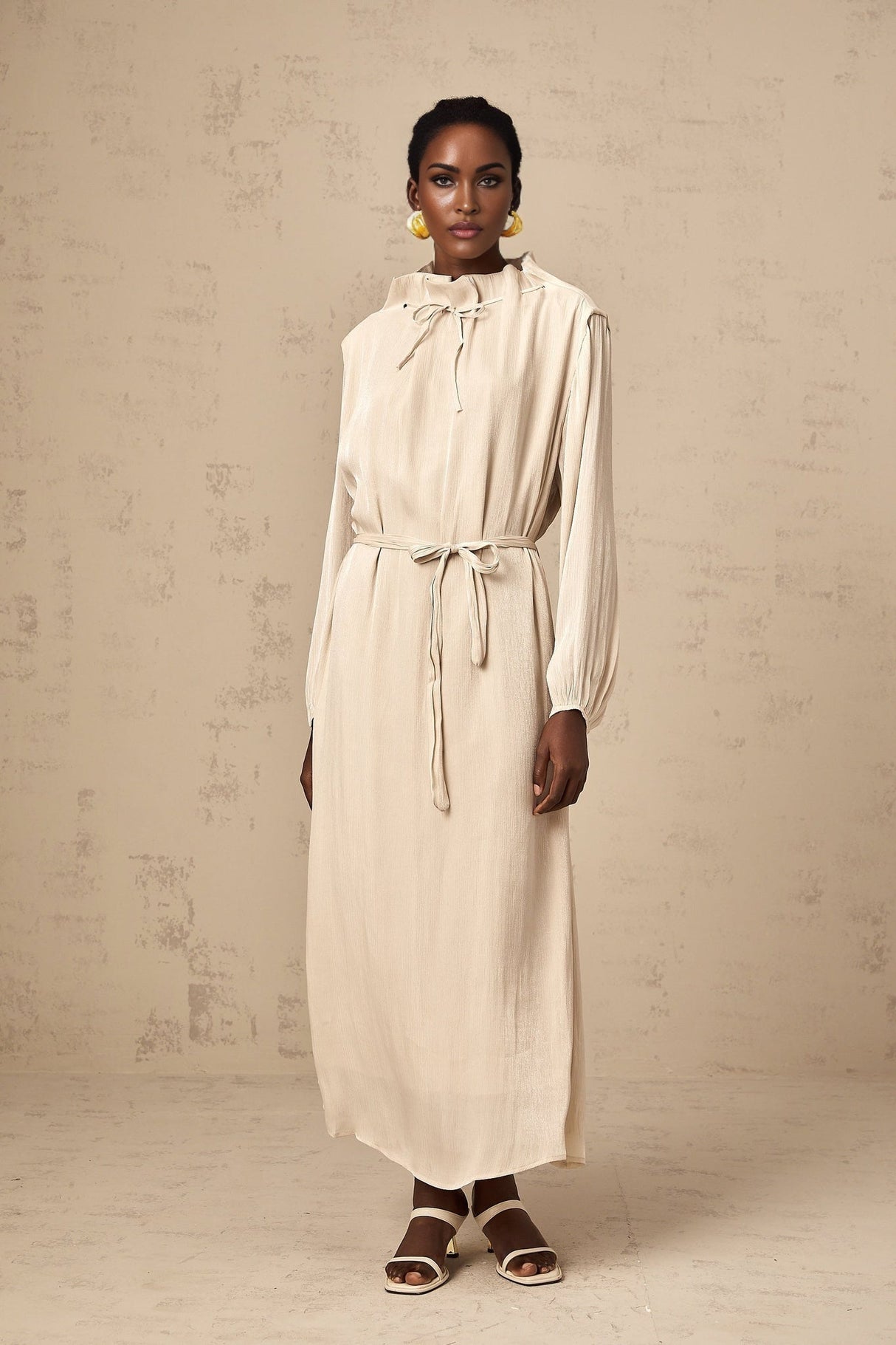 Mirella Midi Dress with Mock Neck and Ruffled Detailing