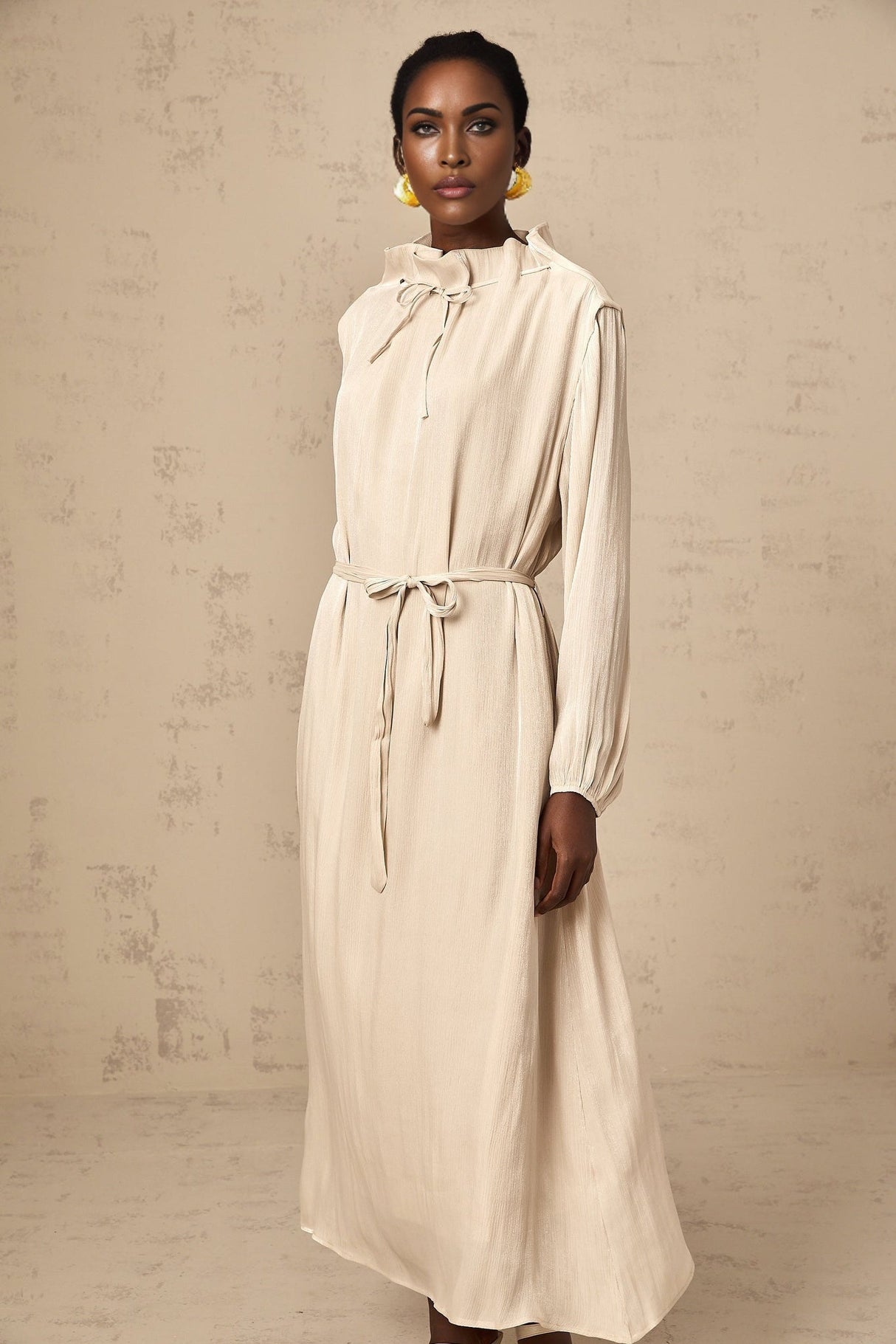 Mirella Midi Dress with Mock Neck and Ruffled Detailing