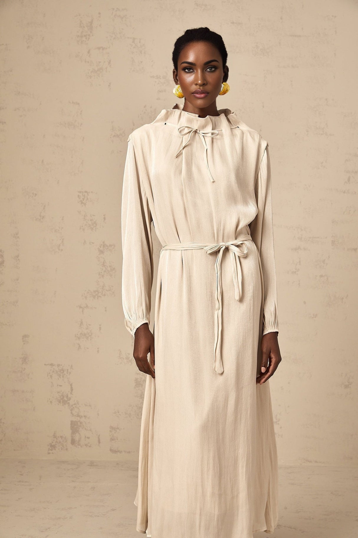 Mirella Midi Dress with Mock Neck and Ruffled Detailing