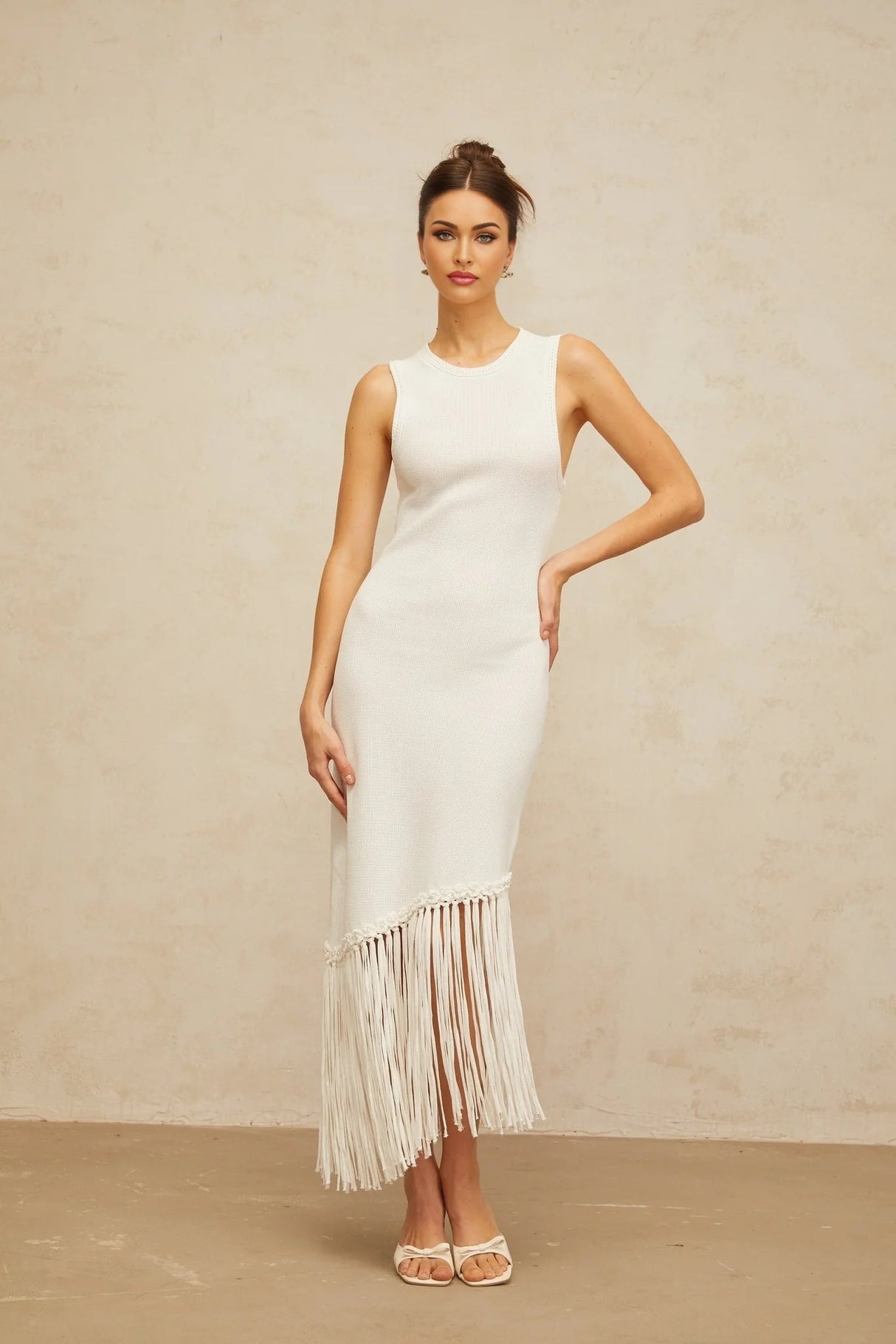 Monica Maxi Dress White Fringed Knit
