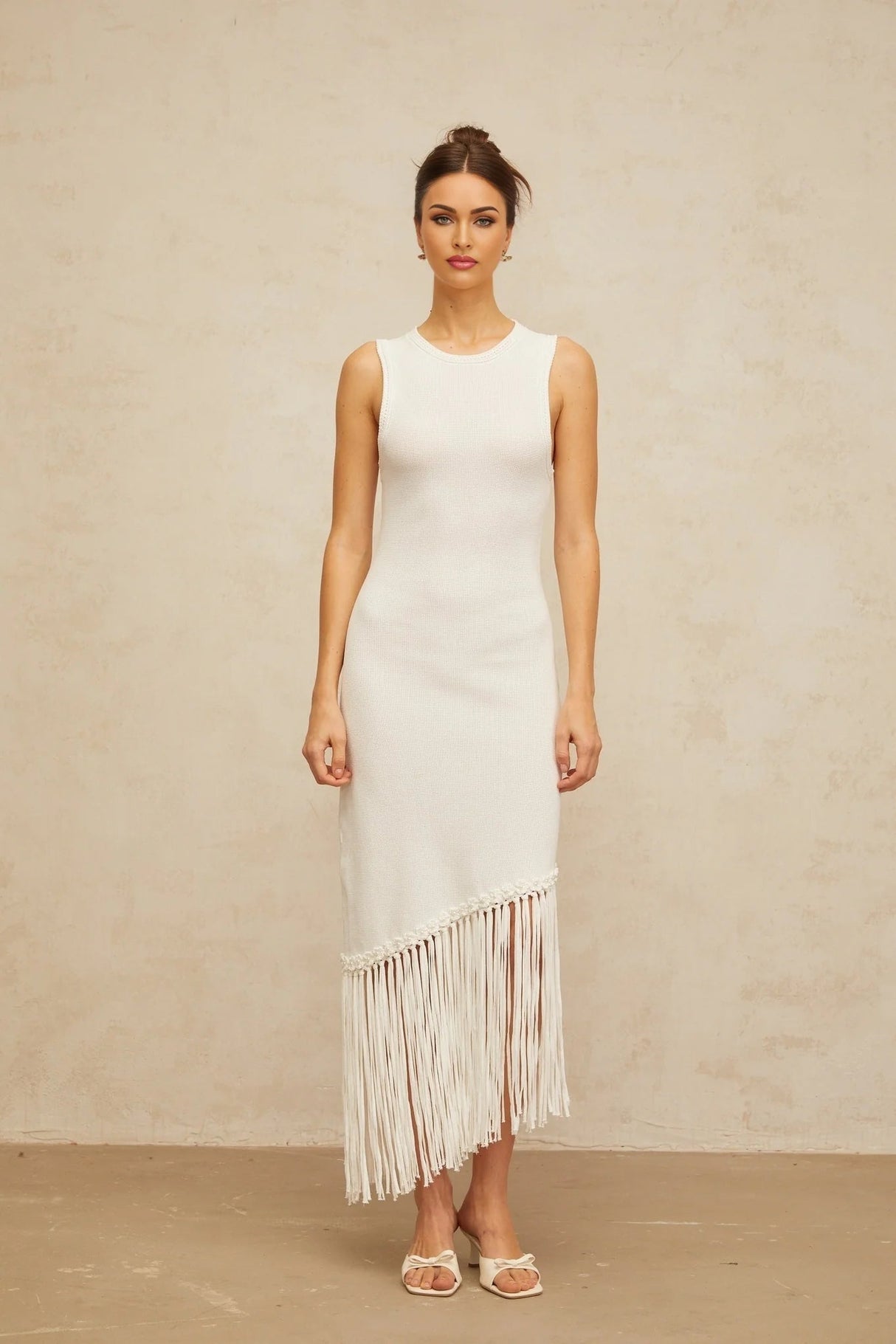 Monica Maxi Dress White Fringed Knit