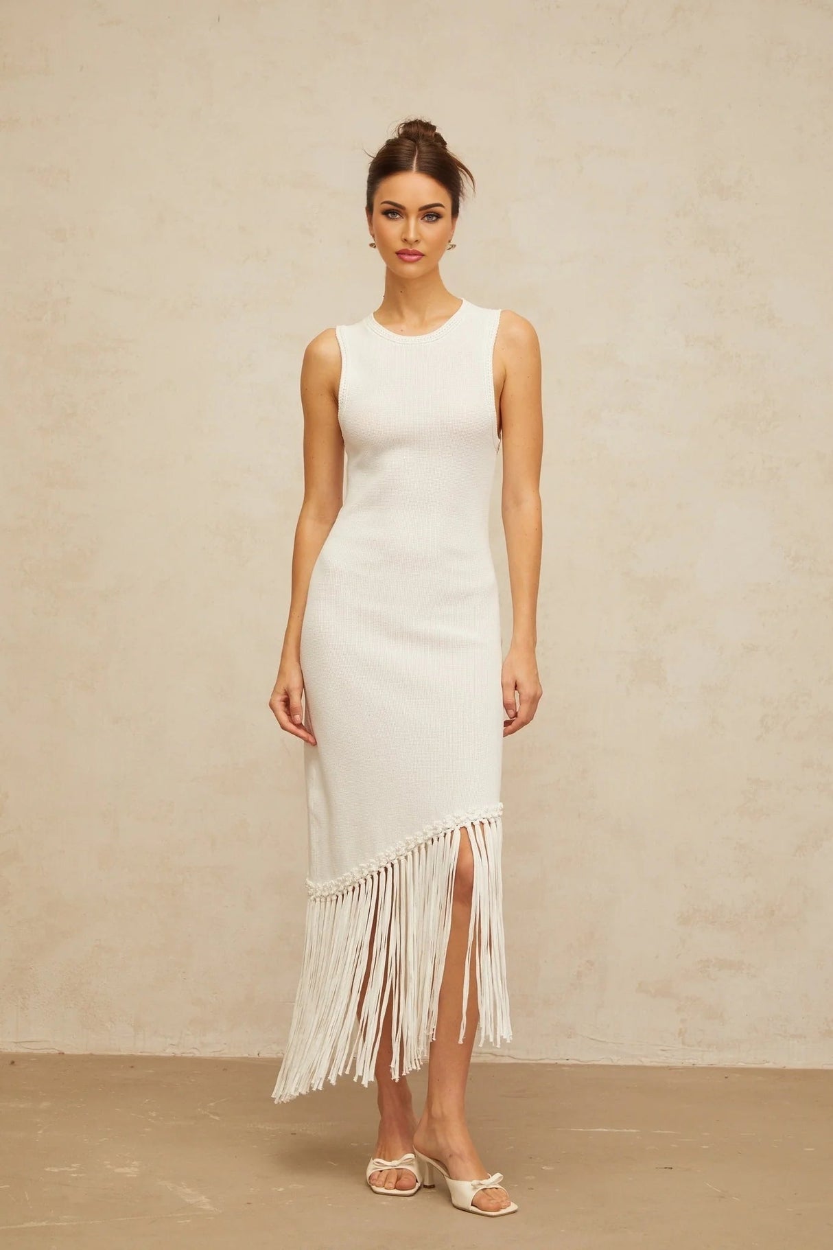 Monica Maxi Dress White Fringed Knit