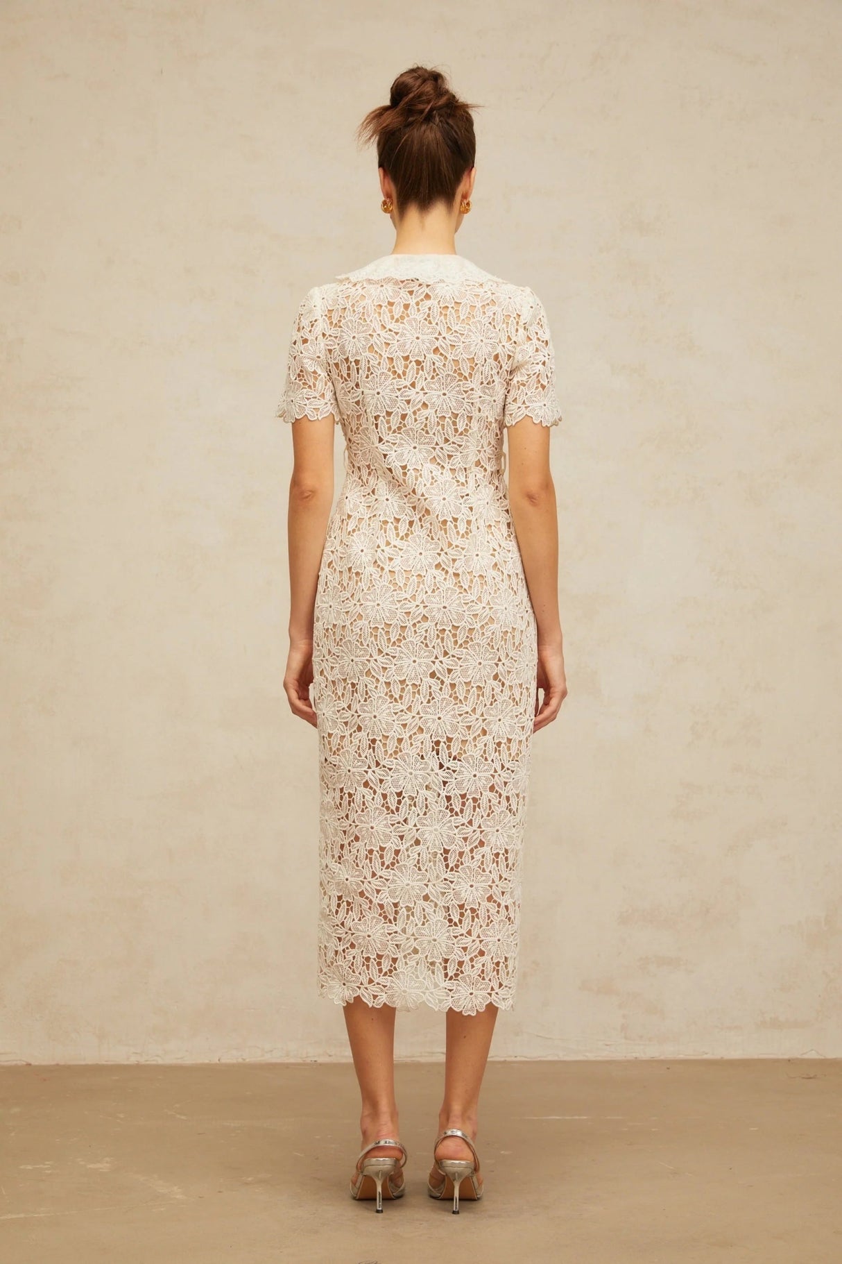 Morgan Midi Dress Off - white Corded Lace Scallop Hem & Button Detail