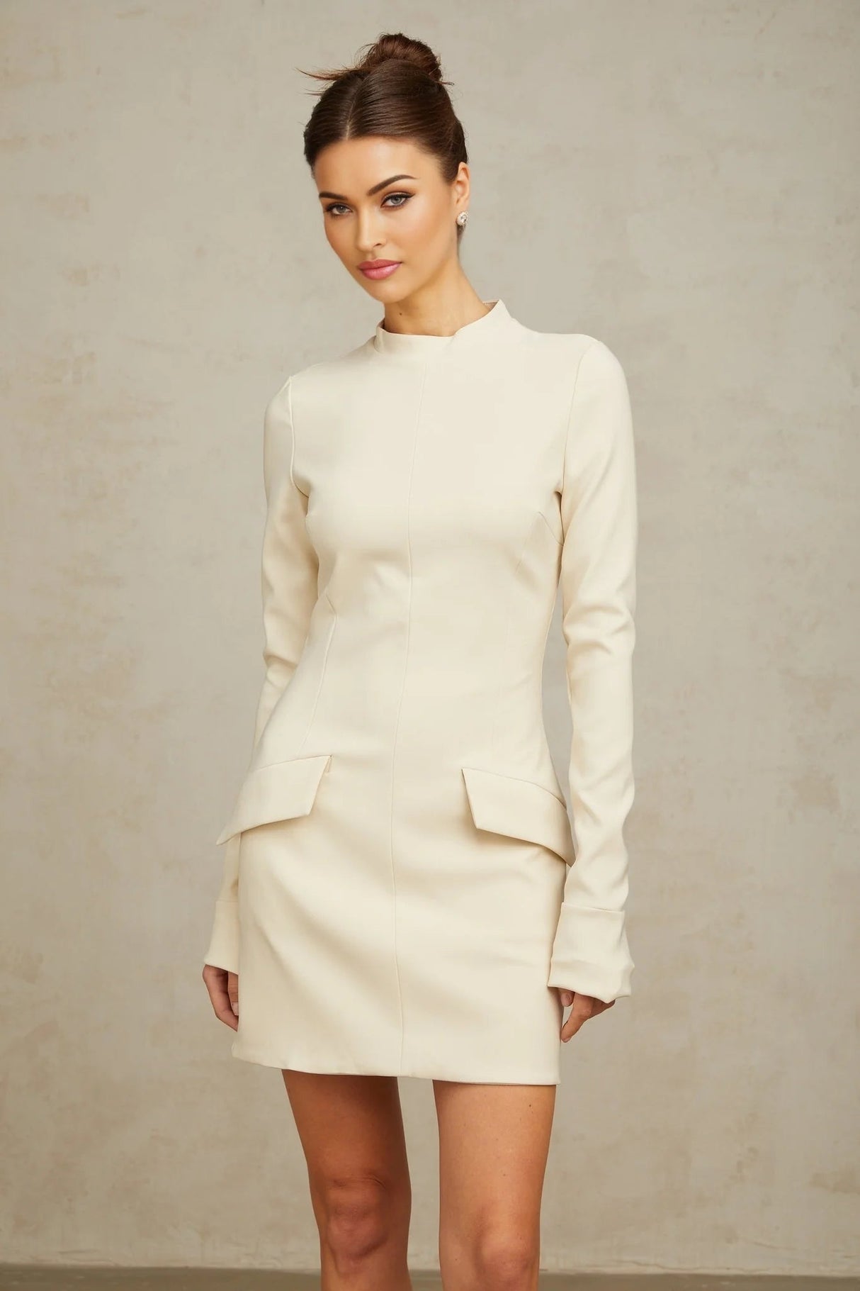 Morgan Mini Dress White Flared Cuffs Zip Fastening Thigh Length