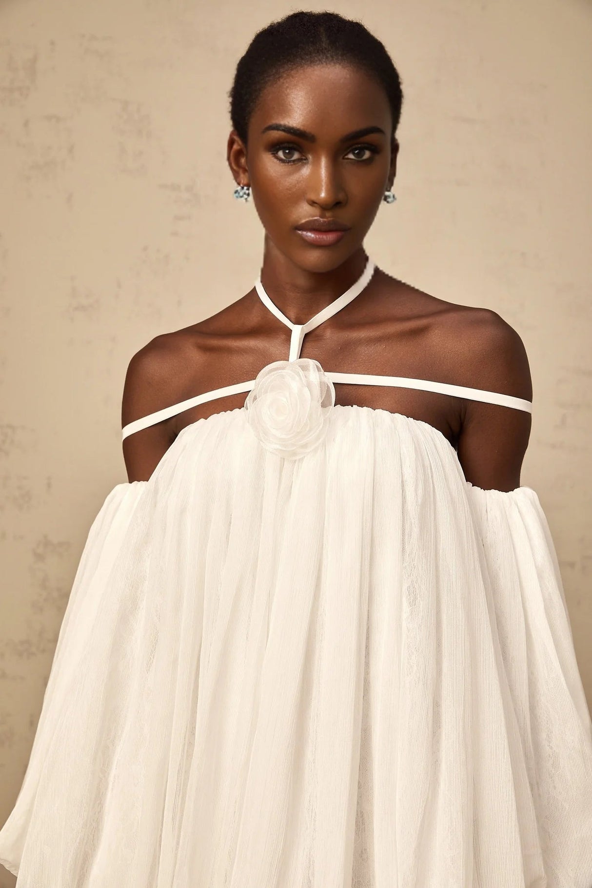 Morgan Mini Dress White Pleated Tulle Floral Applique