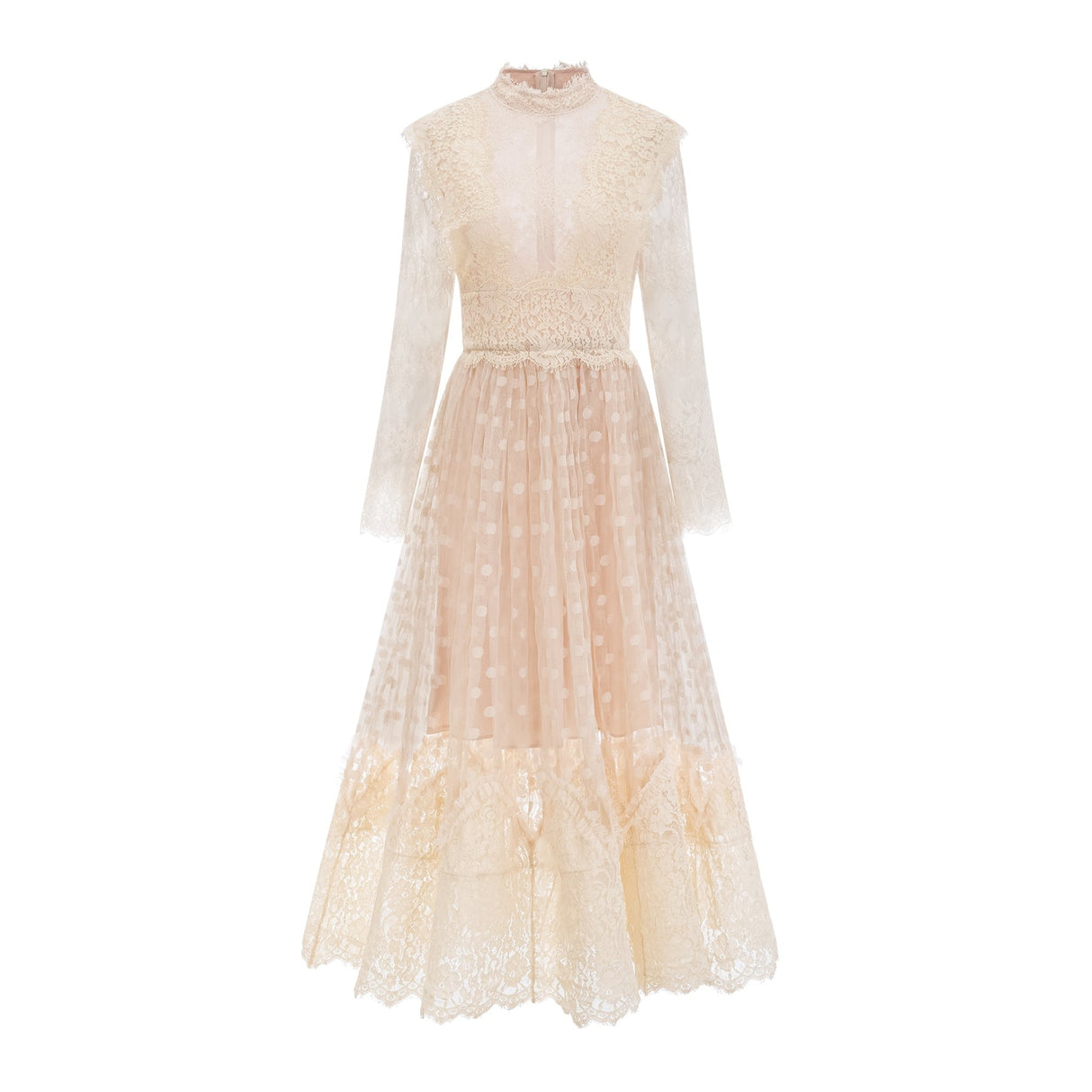 Morgan Polka - Dot Lace - Trim Midi Dress