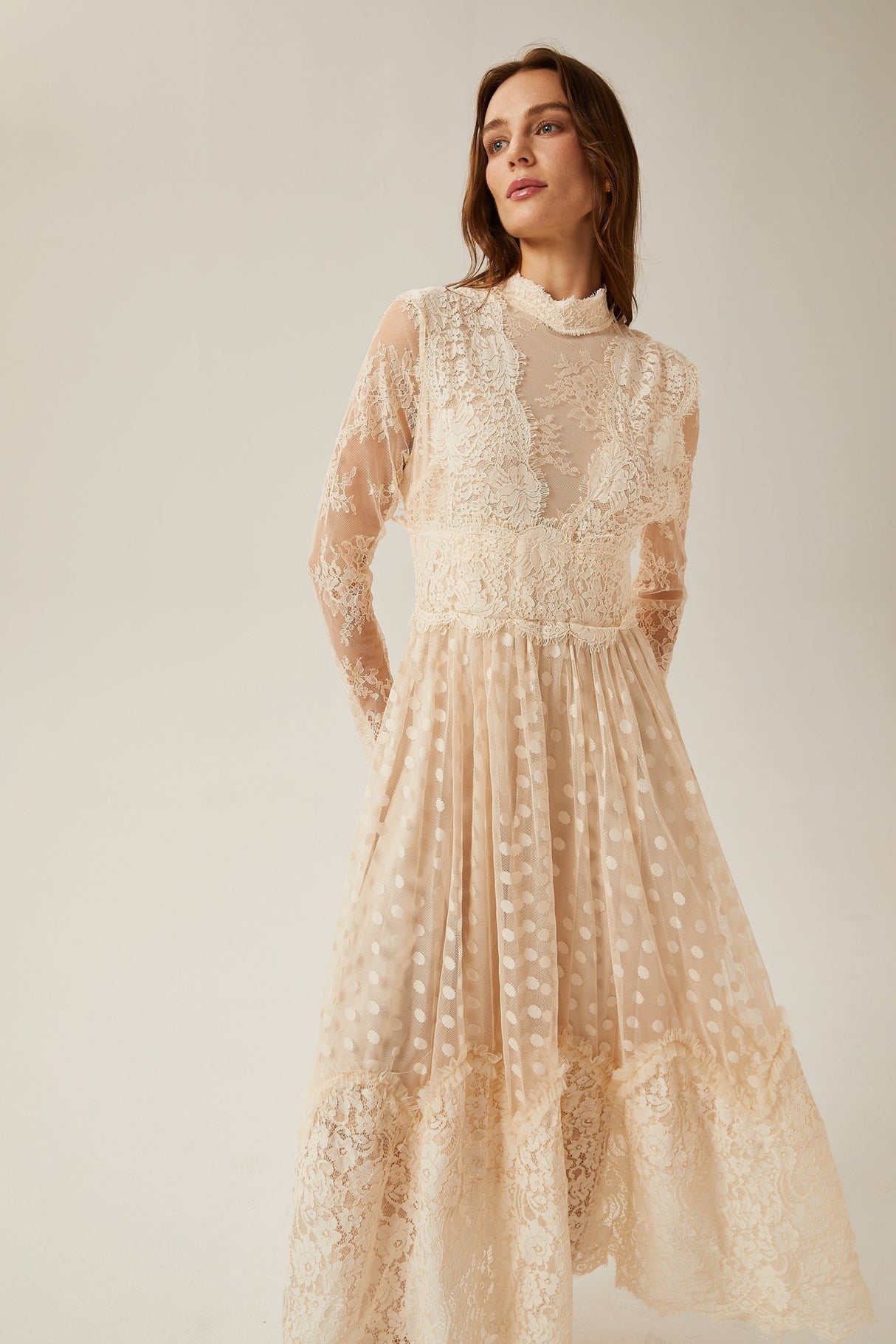 Morgan Polka - Dot Lace - Trim Midi Dress