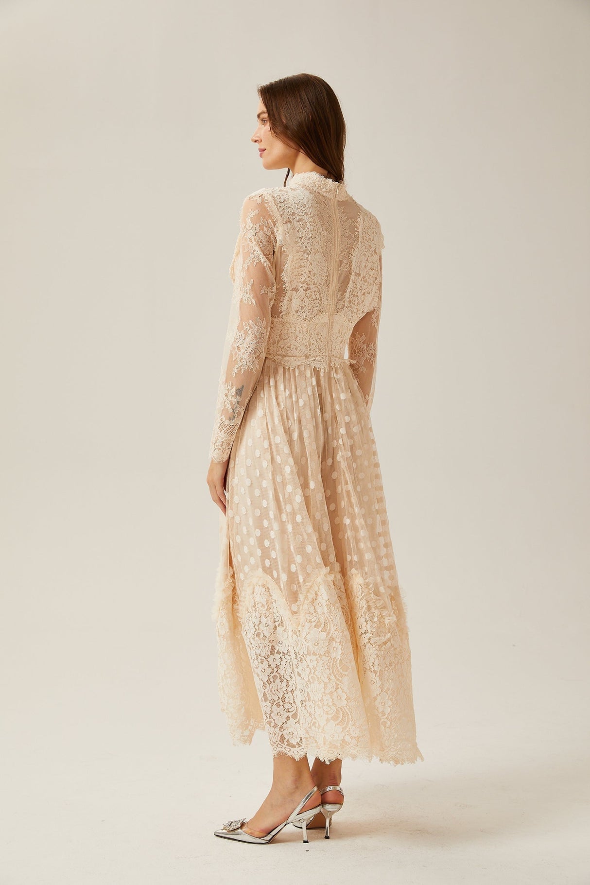 Morgan Polka - Dot Lace - Trim Midi Dress