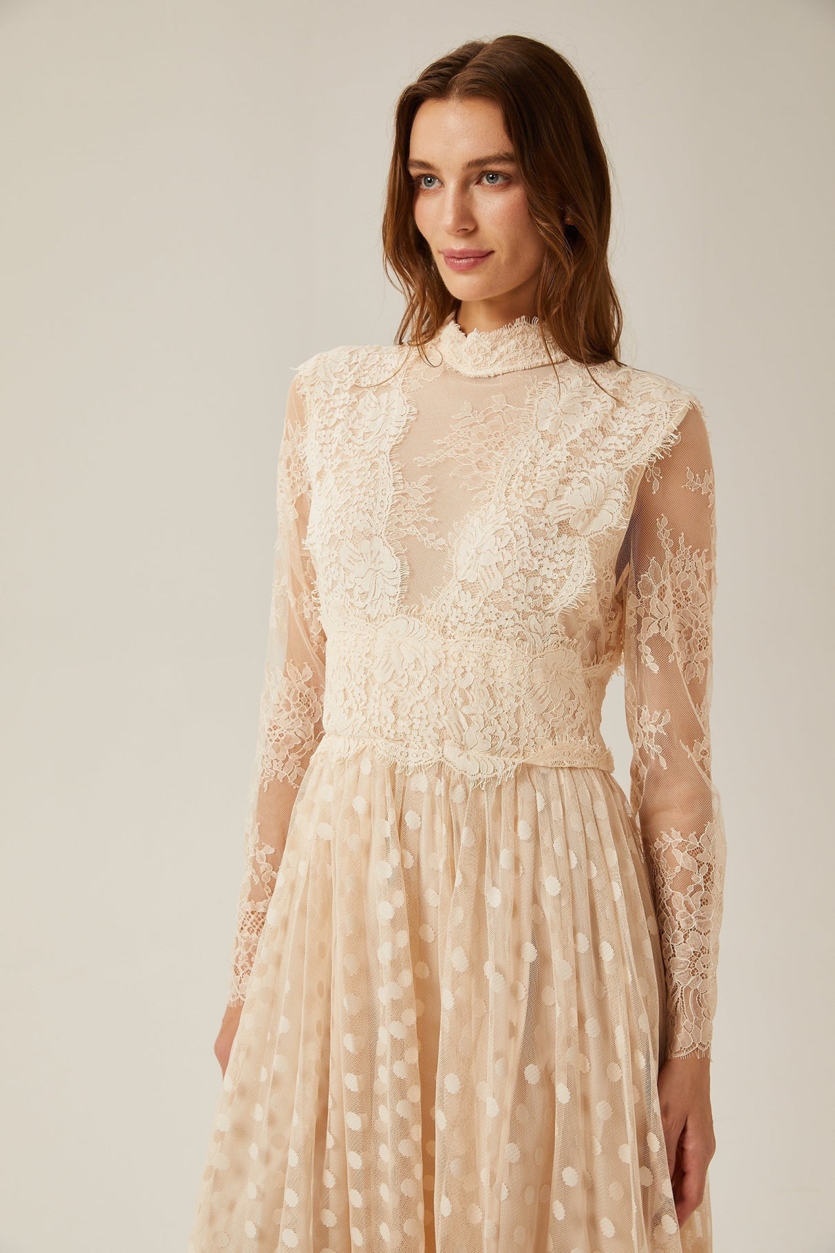 Morgan Polka - Dot Lace - Trim Midi Dress