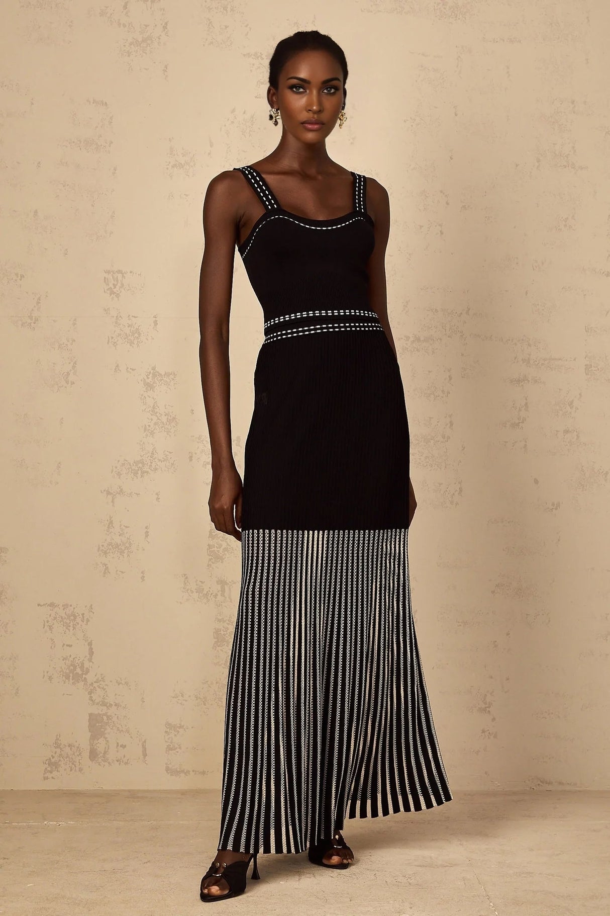 Morgan Top & Skirt Set with Striped Detail in Black