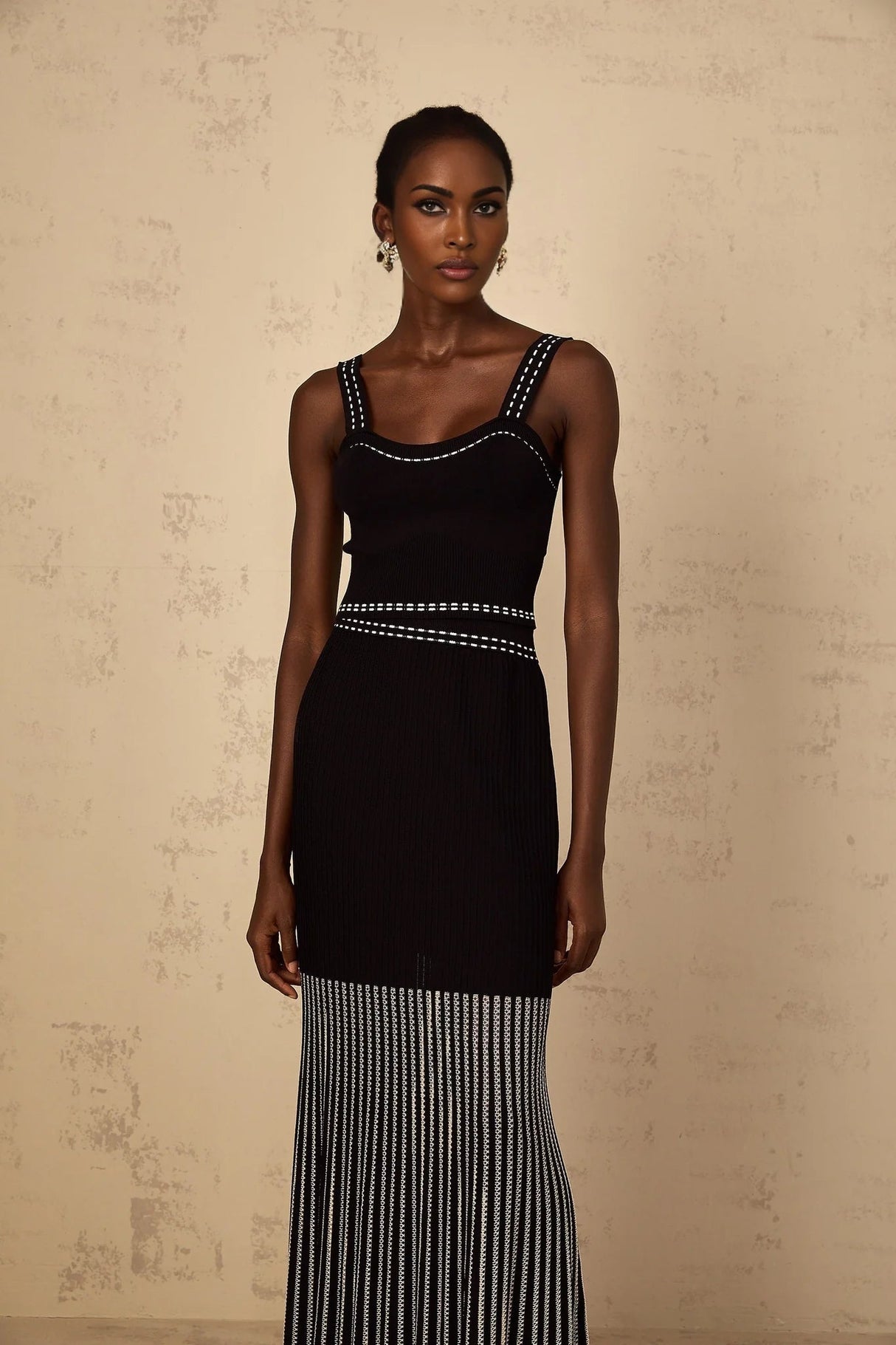 Morgan Top & Skirt Set with Striped Detail in Black